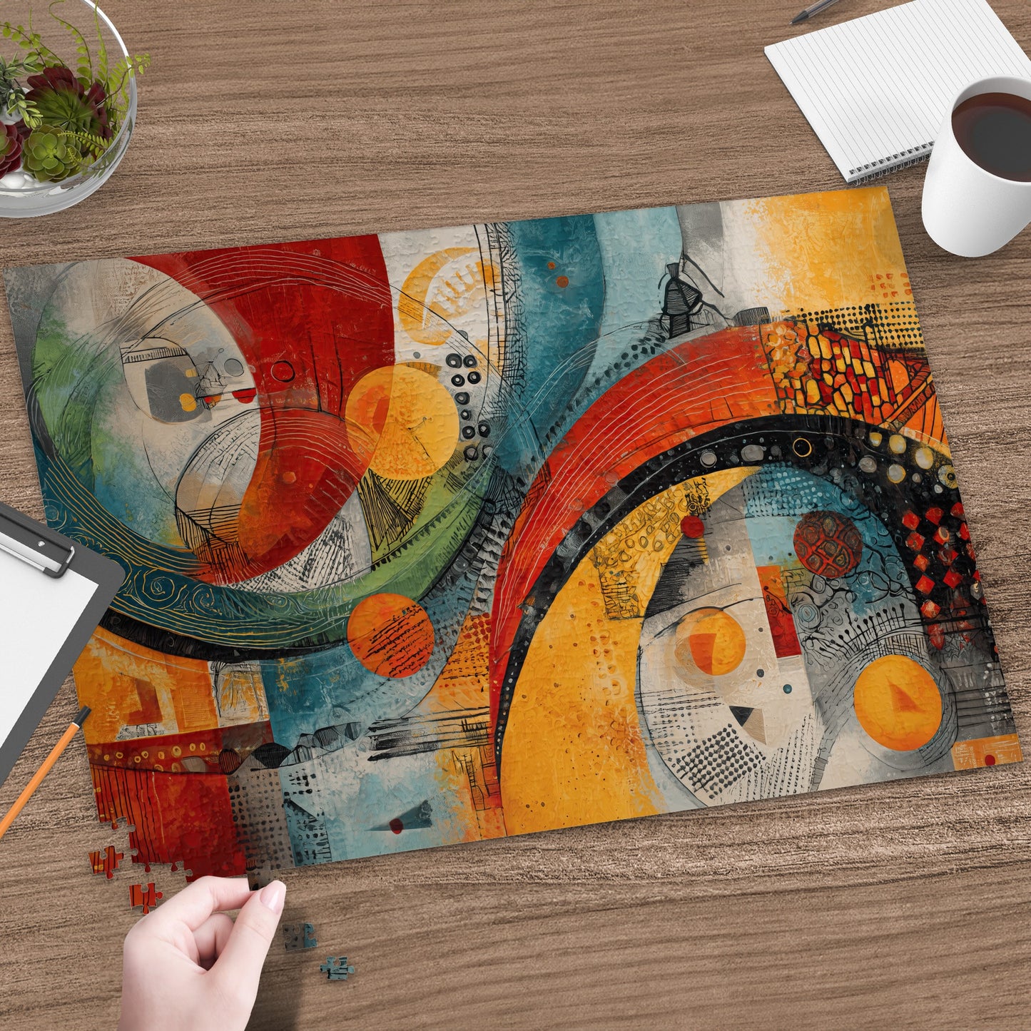 Vibrant Abstract Circles Lines Geometric Jigsaw Puzzle product type