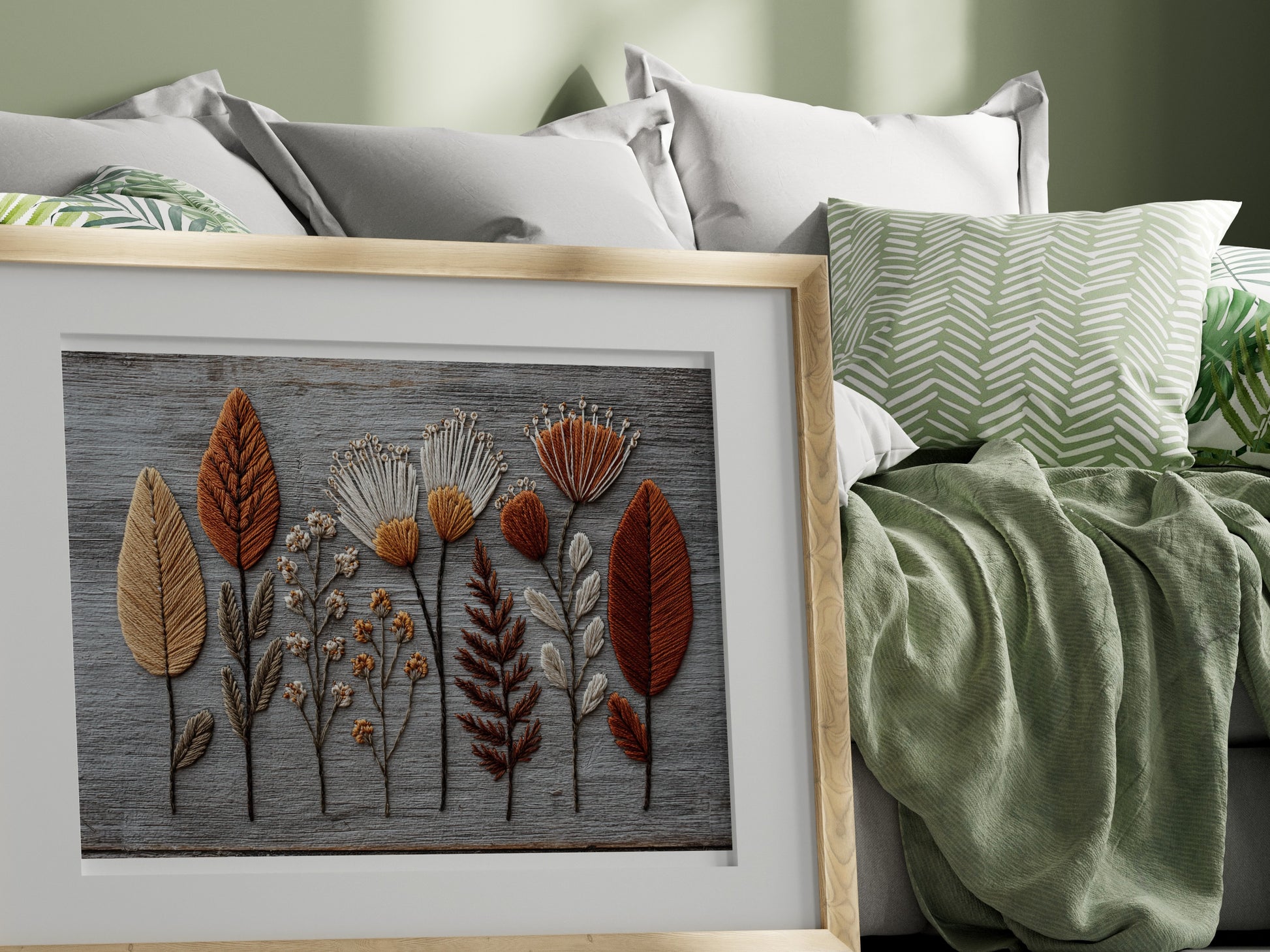 Framed Embroidered Floral Art for Modern Home Decor