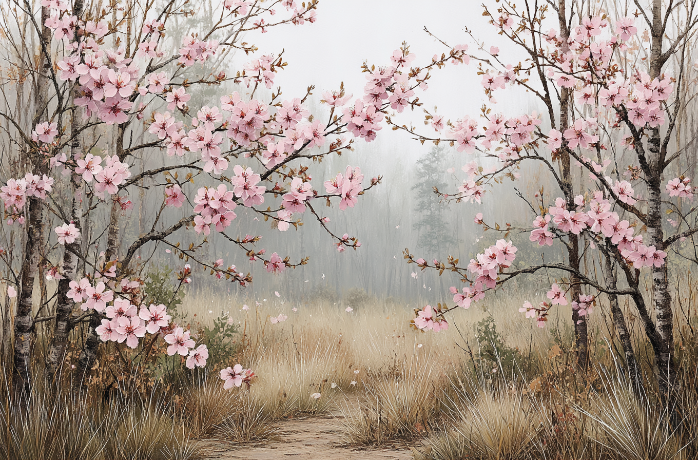 Blossom Pathway through Mystical Spring Forest Wall Art