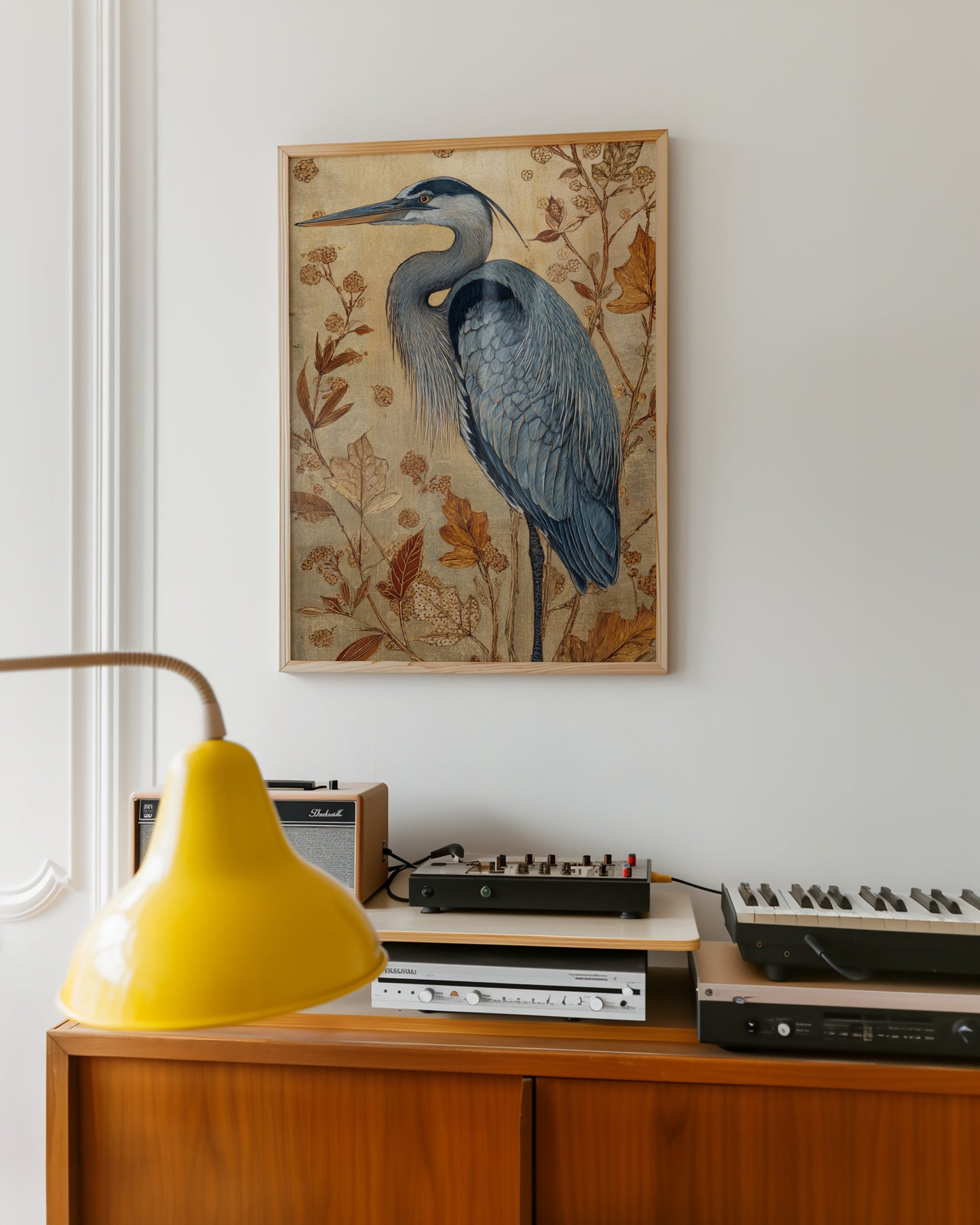 Elegant Blue Heron Framed Art Decor for Home Spaces