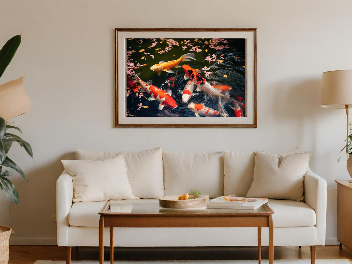 Koi Fish Swimming Under Cherry Blossoms Art Print