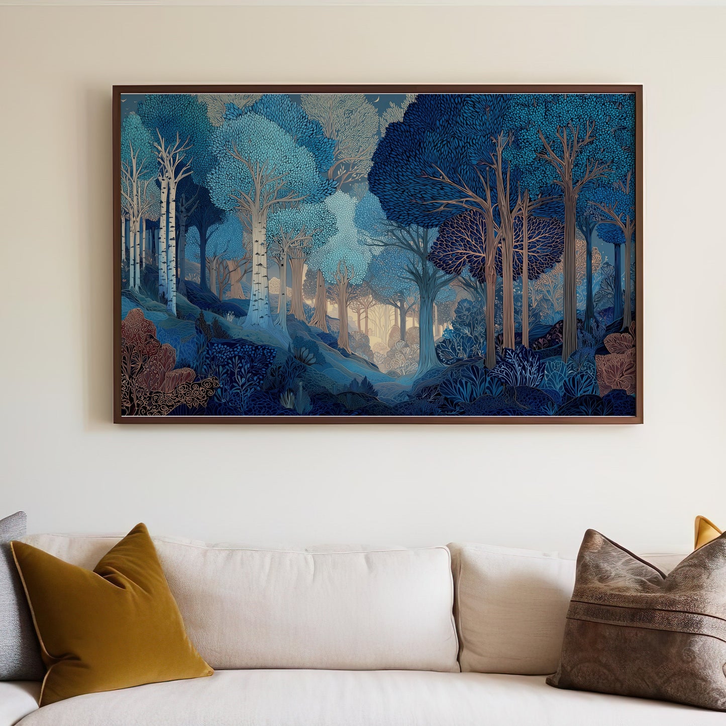 Stylized Blue Forest Landscape Trees Wall Art Decor product type