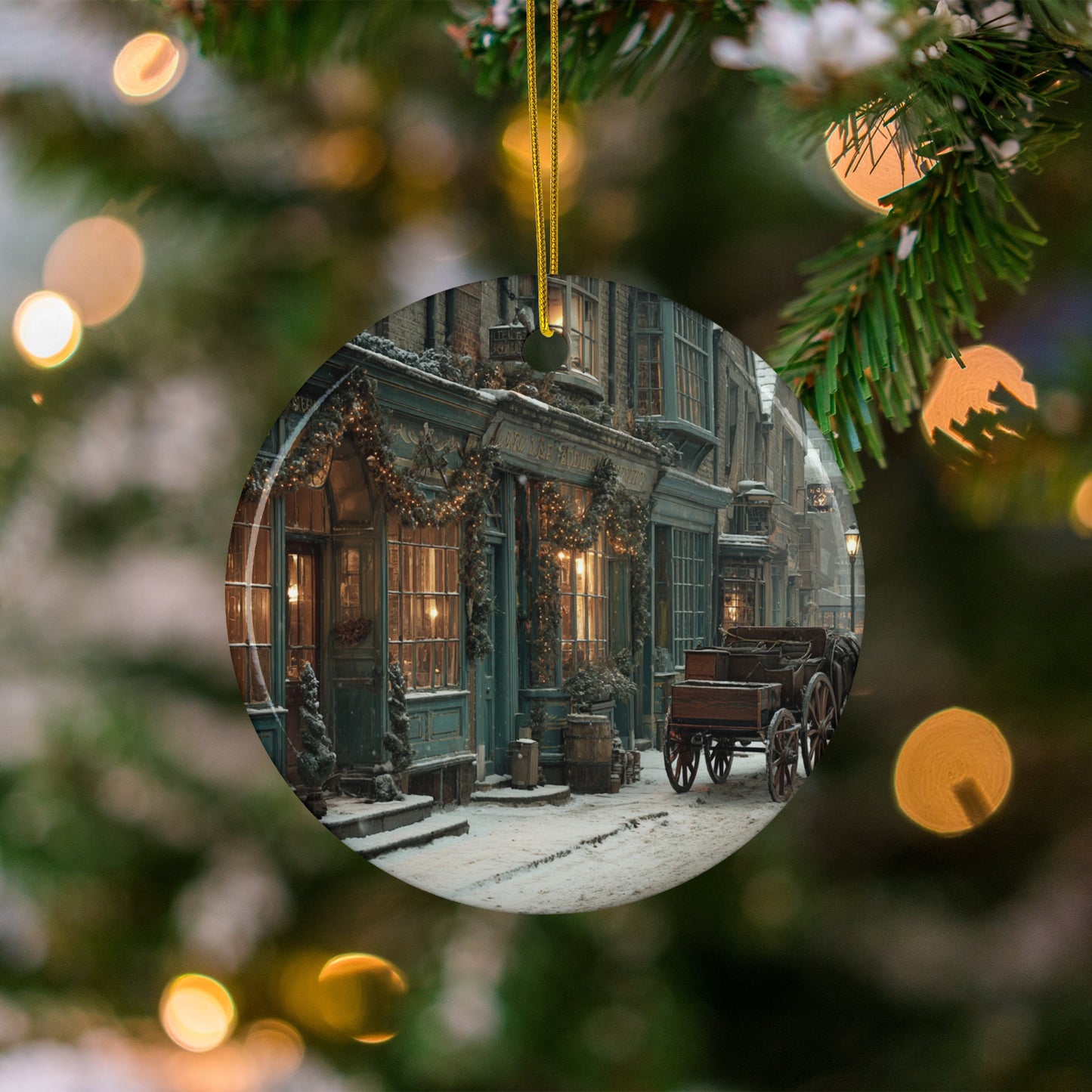 Captivating Holiday Street Scene Round Ornament
