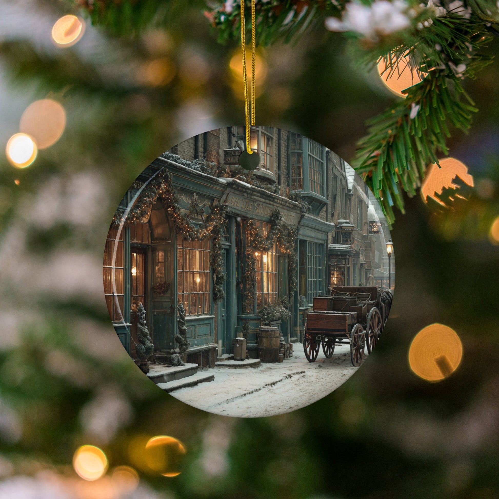 Captivating Holiday Street Scene Round Ornament
