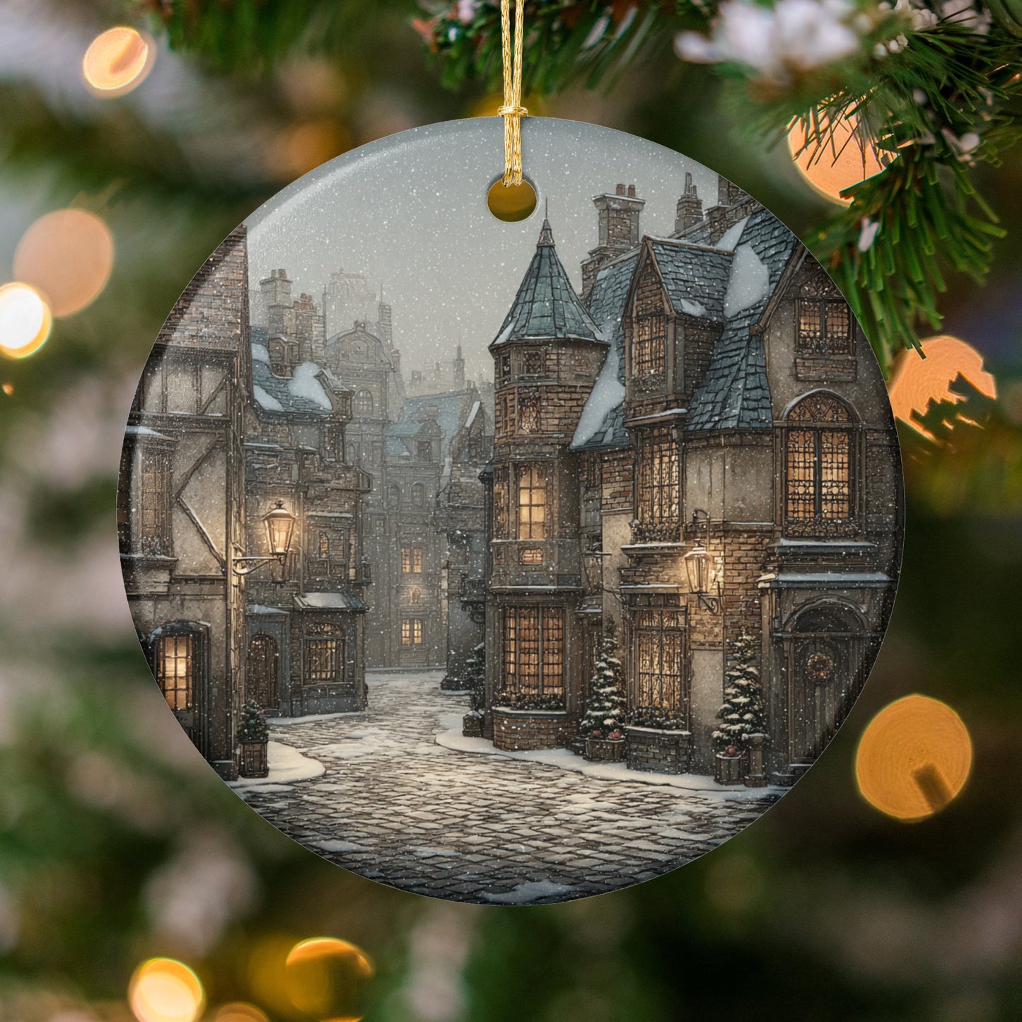 Cozy Winter Village Scene Christmas Ornament Product