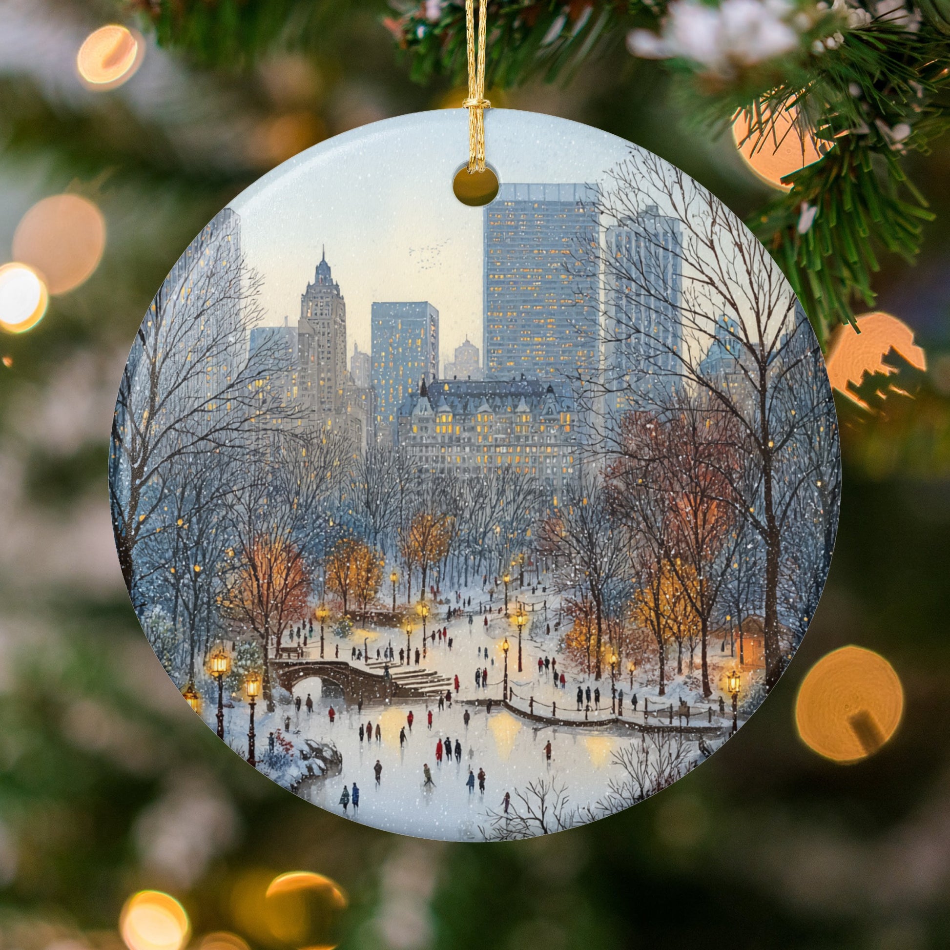 Winter Cityscape Scene Ornament for Holiday Decor