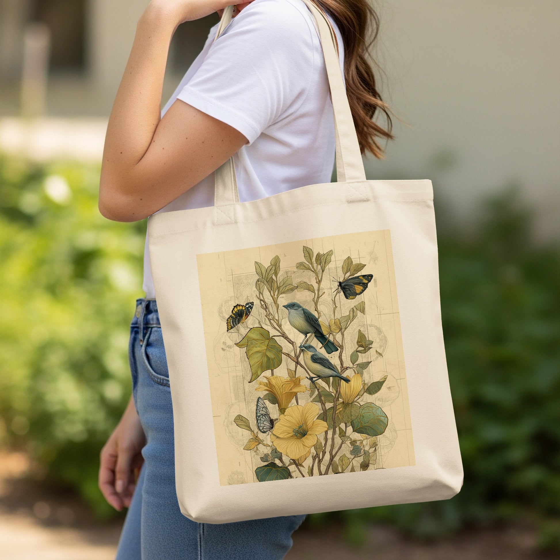 Beautiful Botanical Birds and Butterflies Tote Bag