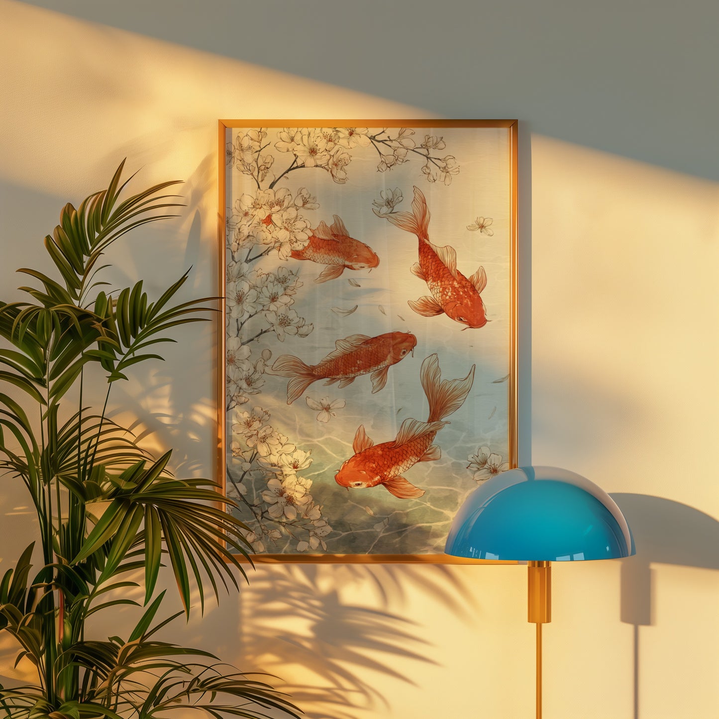 Elegant Goldfish Wall Art with Cherry Blossom Design