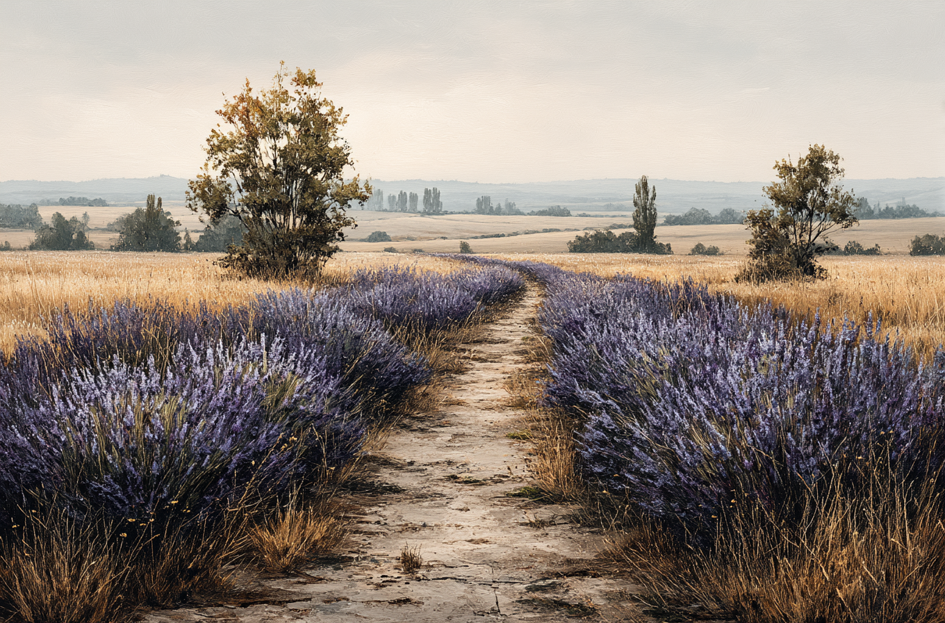 Tranquil Lavender Field Pathway Scenic Print