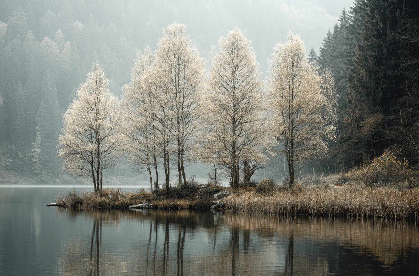 Beautiful Serene Forest Lake Landscape Photography Art