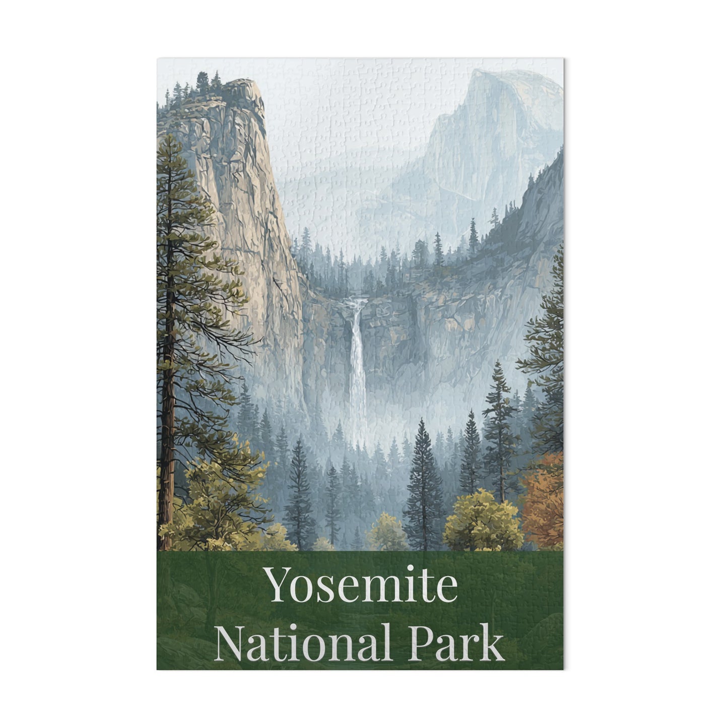 Yosemite National Park Waterfall and Trees Scene Poster