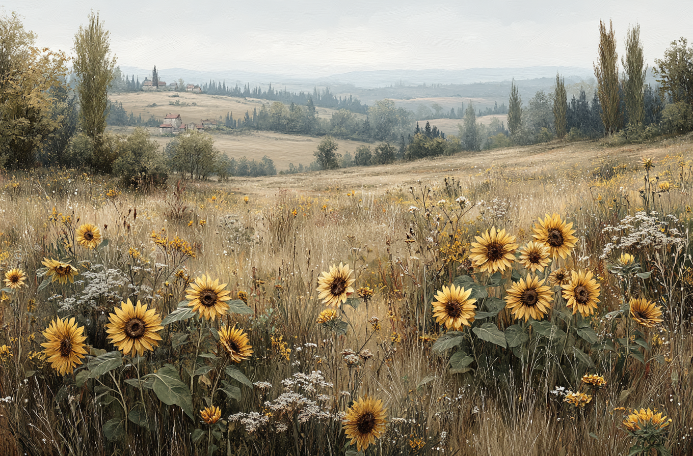 Beautiful Sunflower Field Landscape Art Print