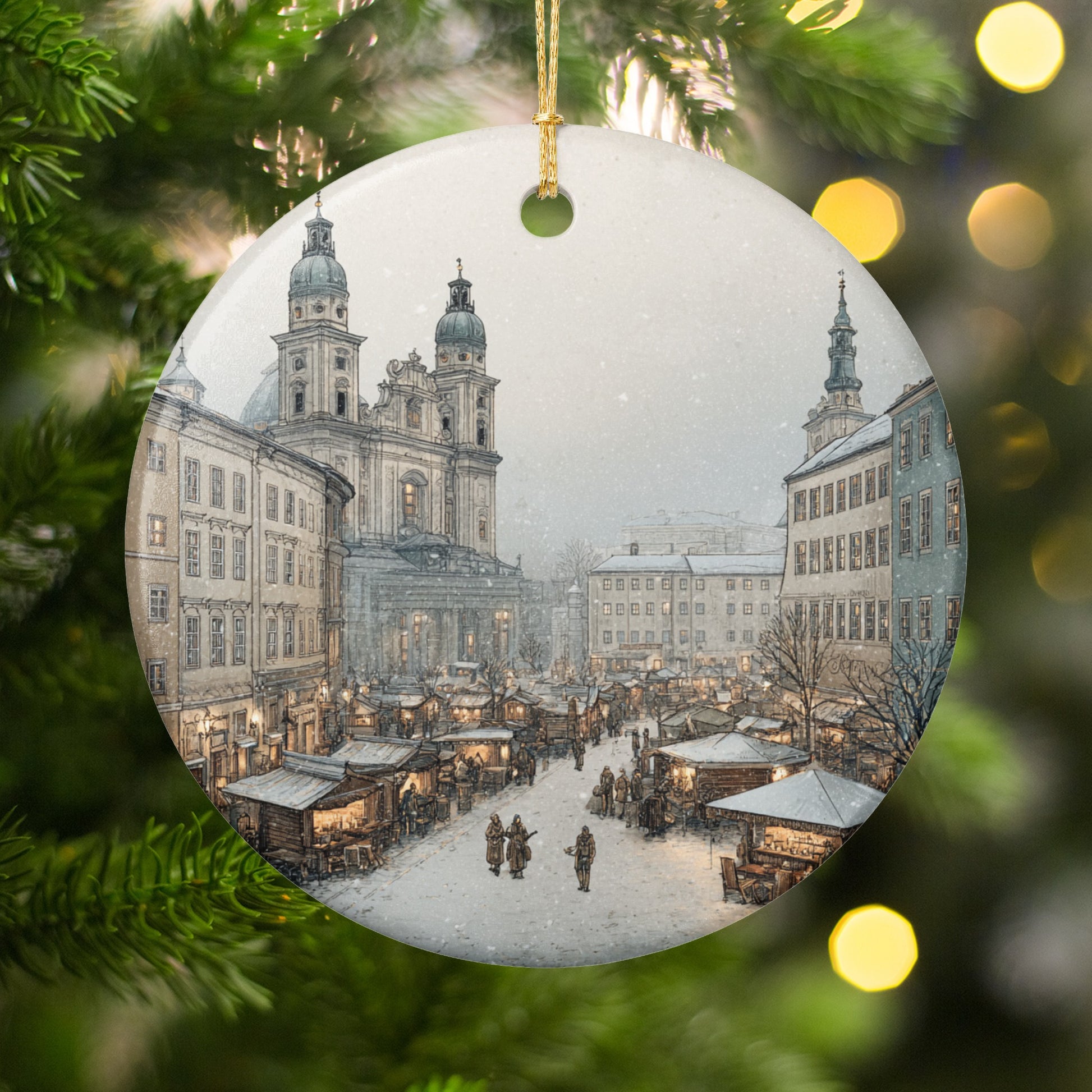 Scenic Snowy Village Decorative Ornament for Holidays