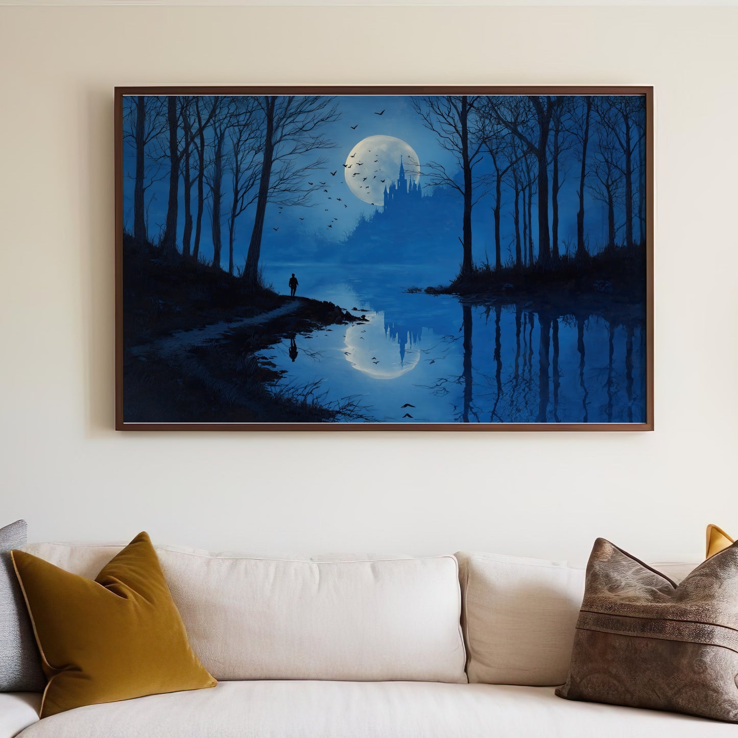 Eerie Moonlit Trees Water Reflection Castle product type