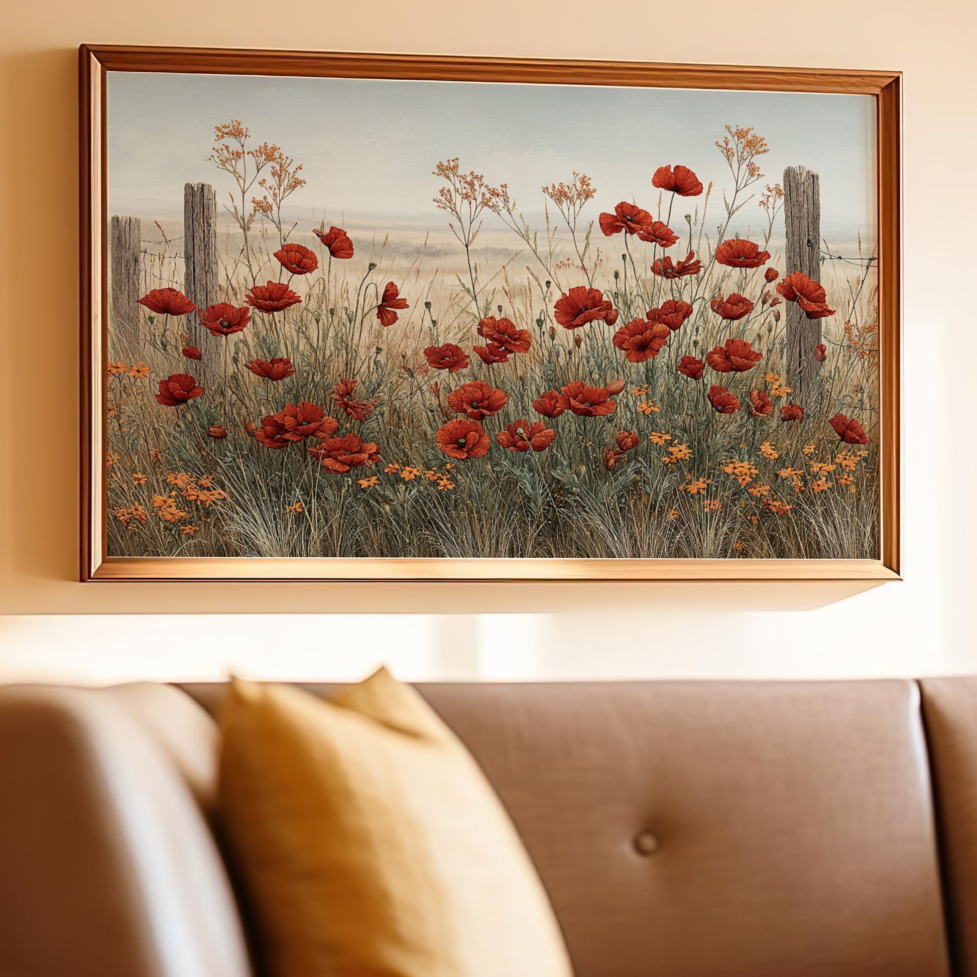 Beautiful Poppy Field Wall Art for Living Room Decor