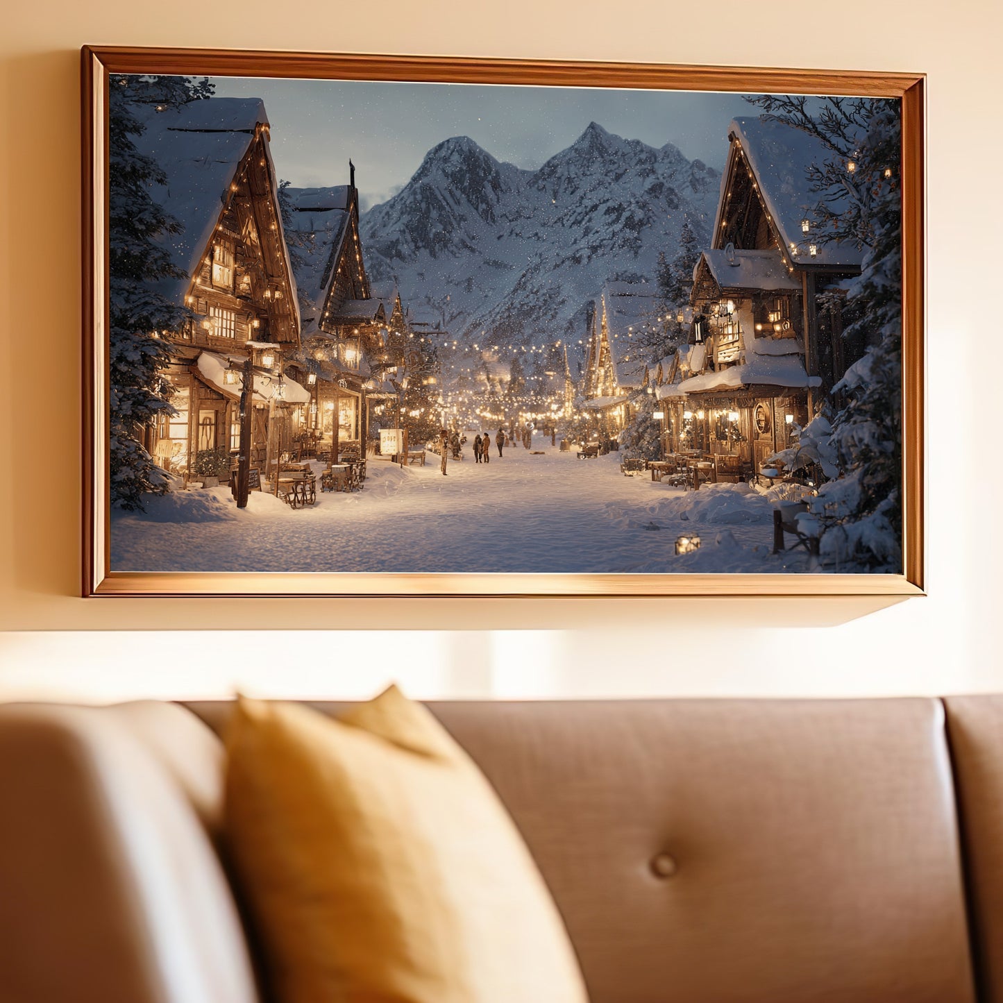Winter Village Snowy Mountain Lights Festive Scene product type