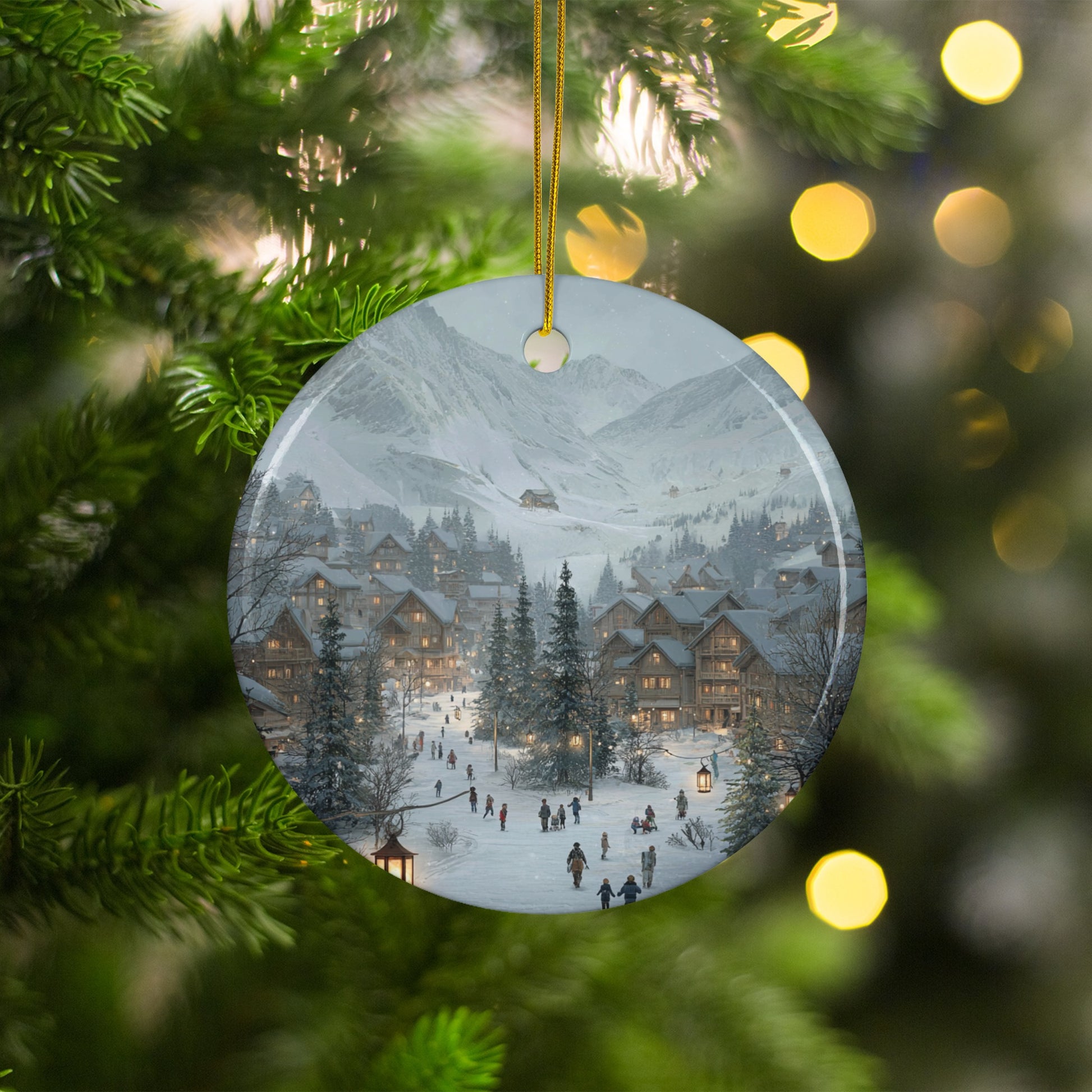 Snowy Village Winter Scene Christmas Ornament product