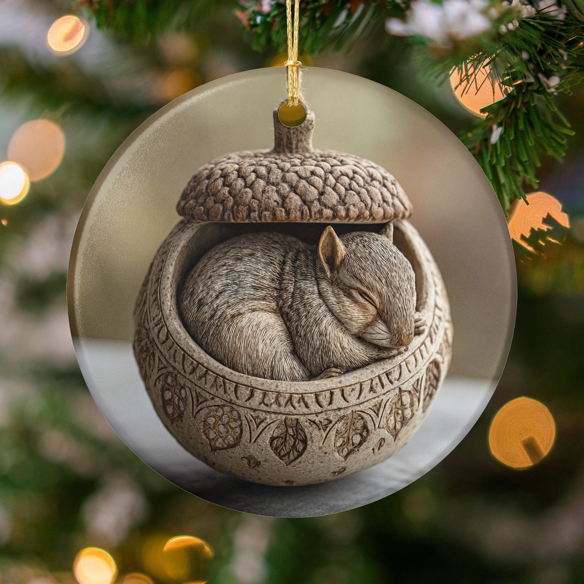 Acorn Shaped Custom Engraved Sleeping Animal Ornament