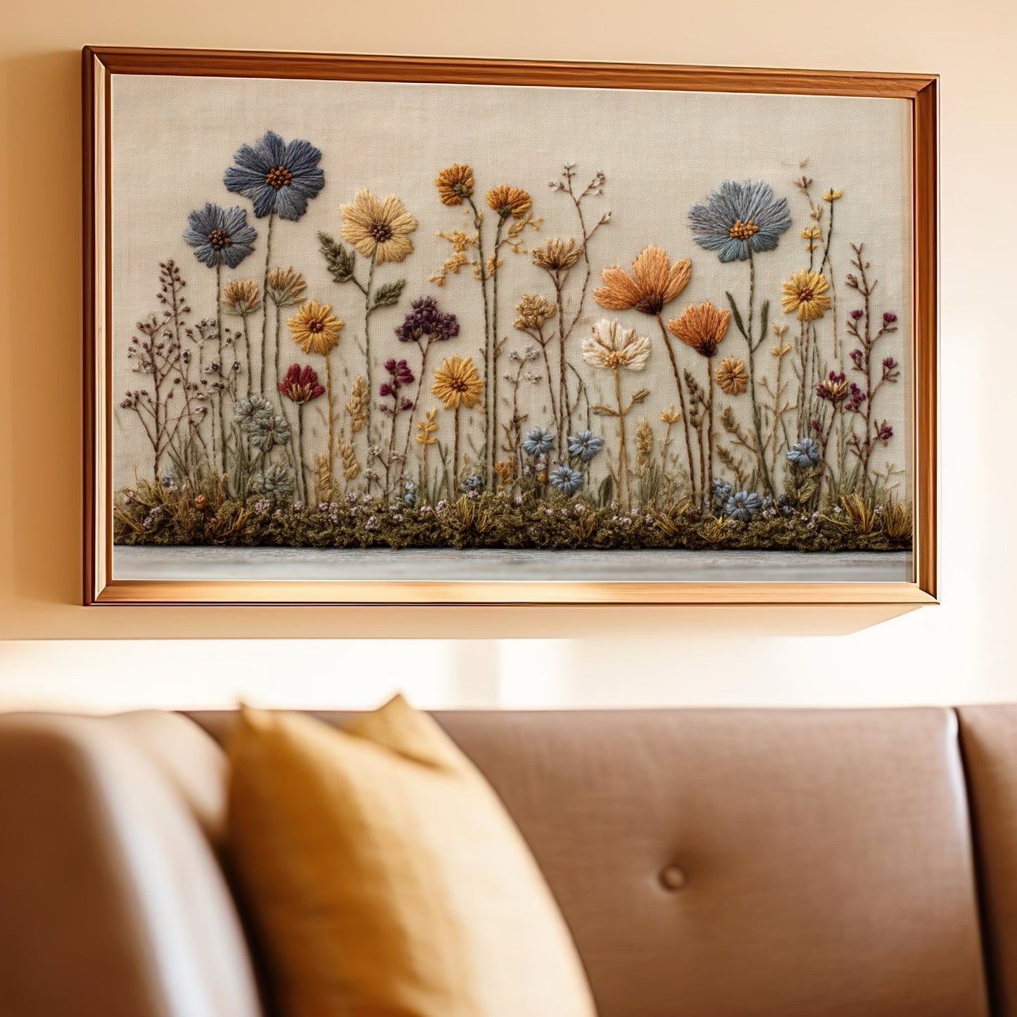Colorful Floral Embroidery Wall Art for Home Decor