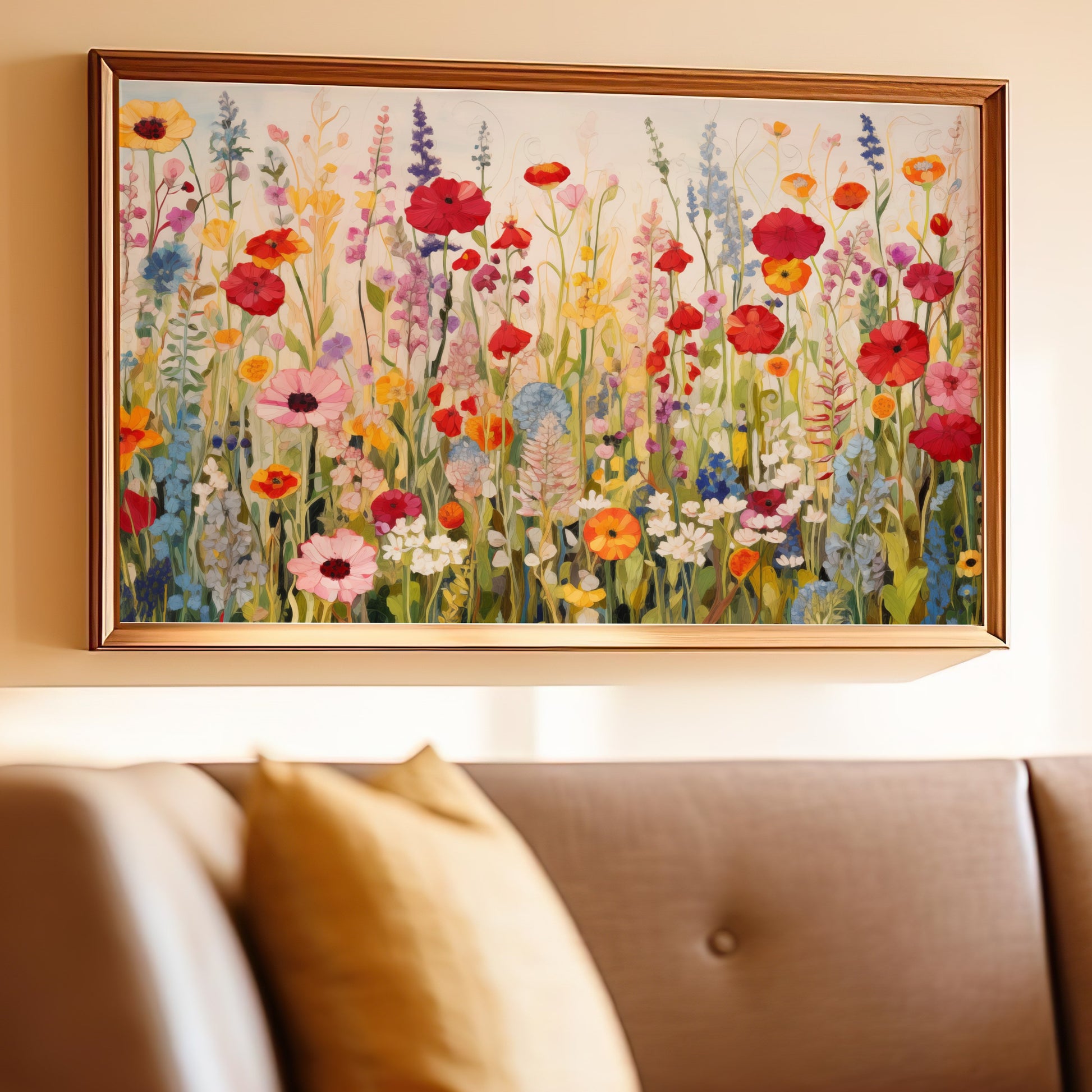 Vibrant Wildflower Field Painting for Your Home Decor
