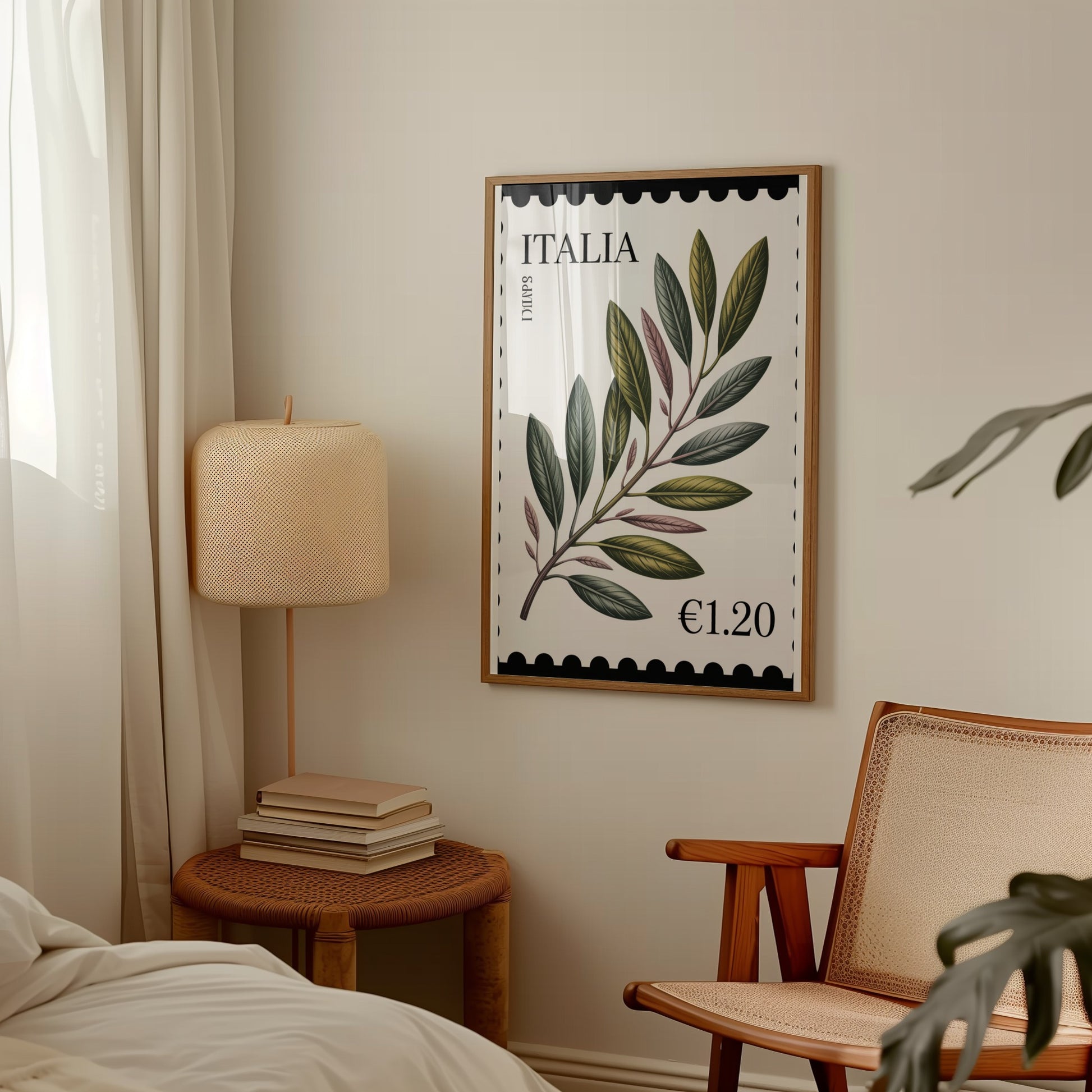 Italia Leaf Design Art with Euro Stamp Poster