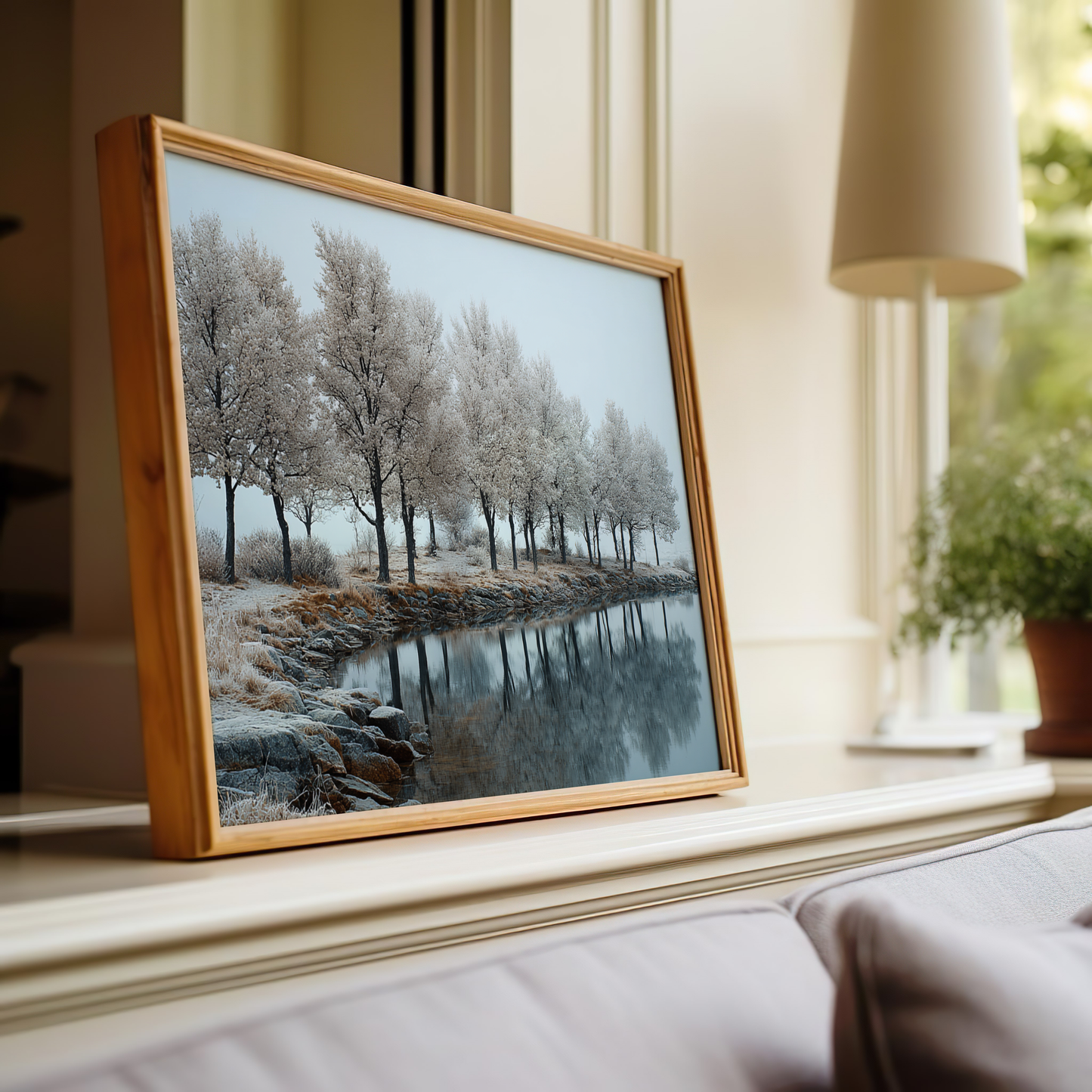 Serene Frosty Winter Landscape Framed Artwork for Home Decor