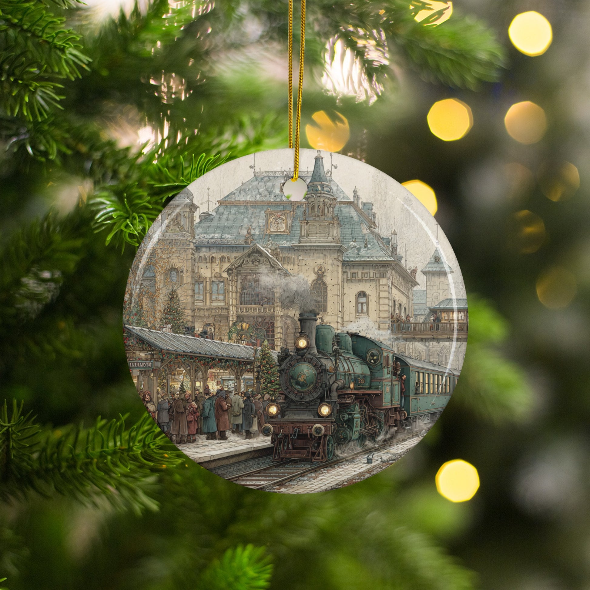 Vintage Train Station Christmas Ornament