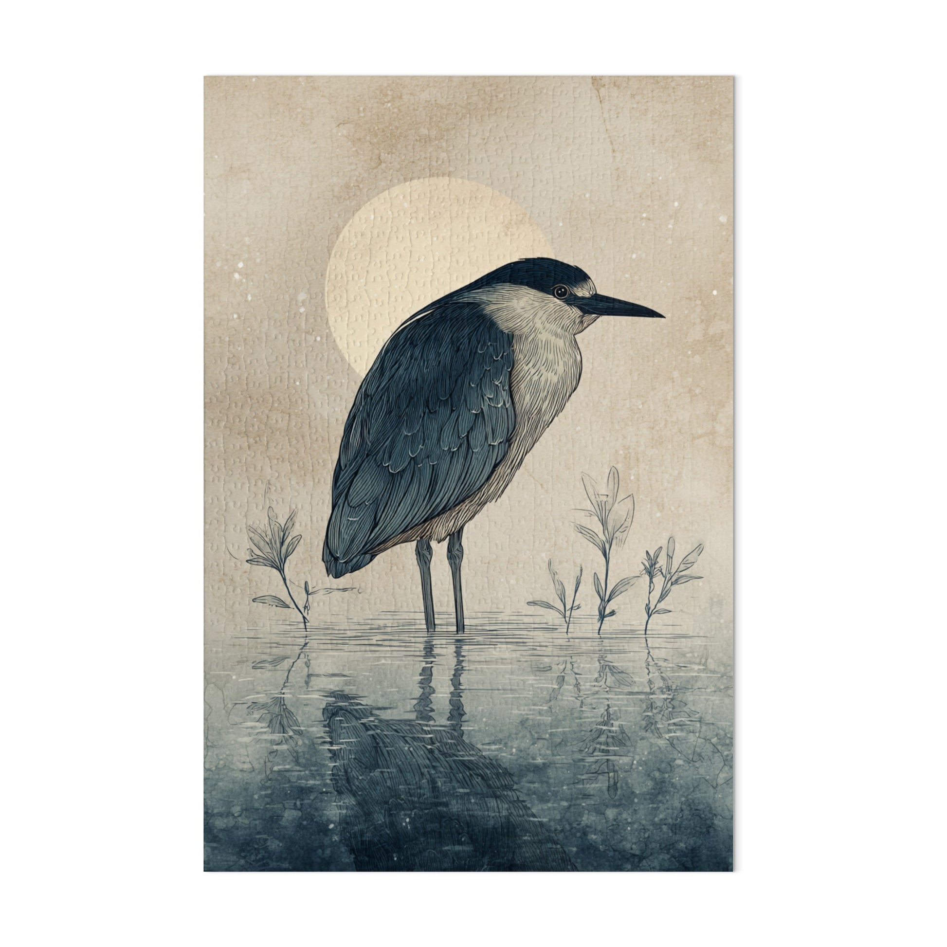 Serene Moonlit Heron Illustration Art Print