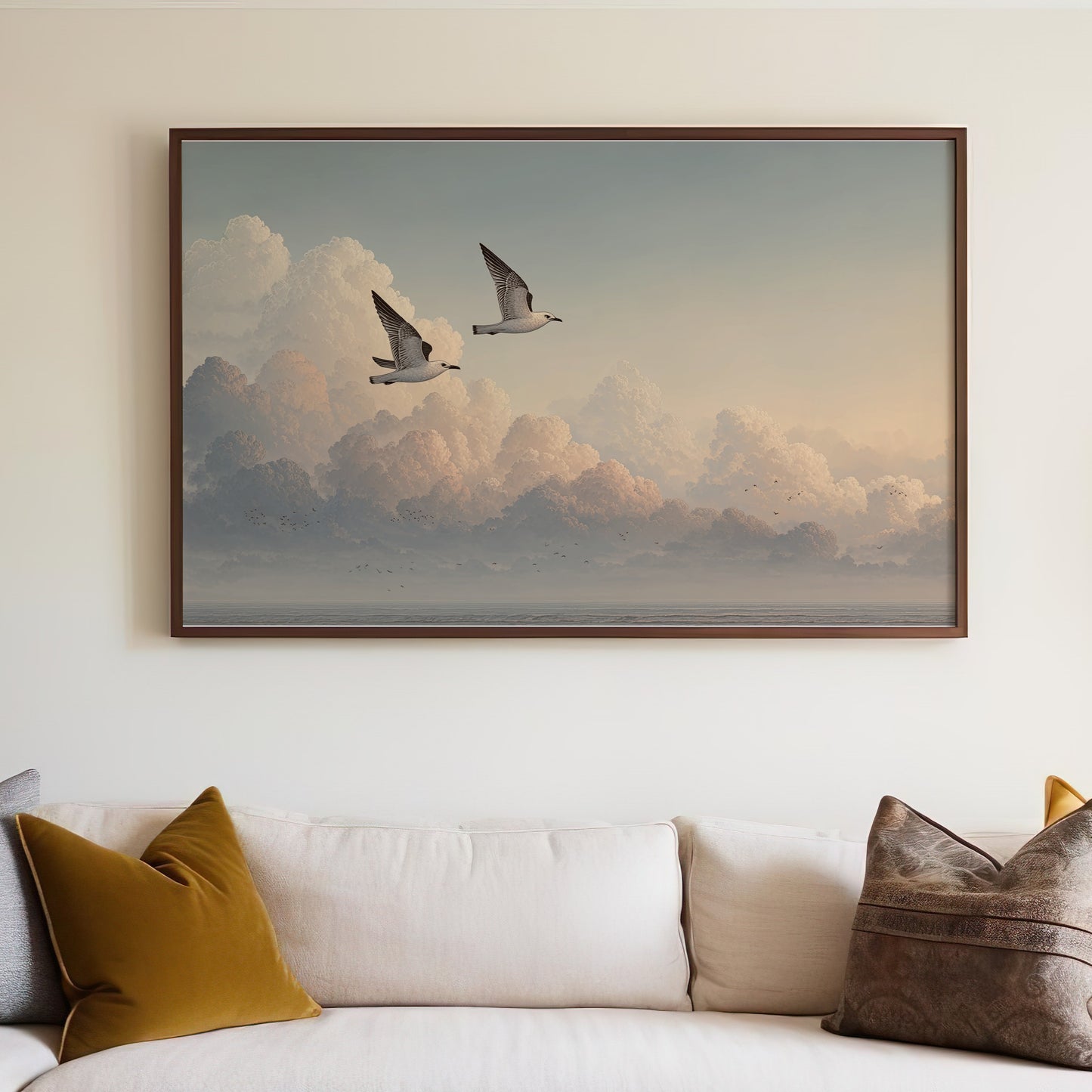 Tranquil Birds Flying Above Clouds Wall Art Decor