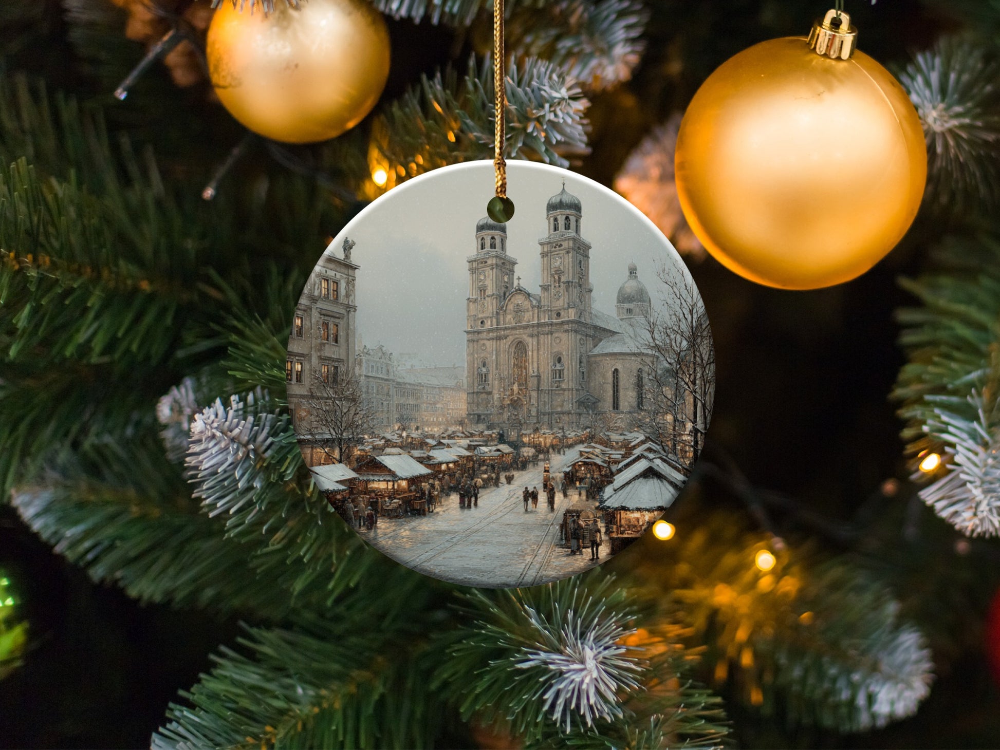 Festive Holiday Ornament with Charming Cityscape Scene