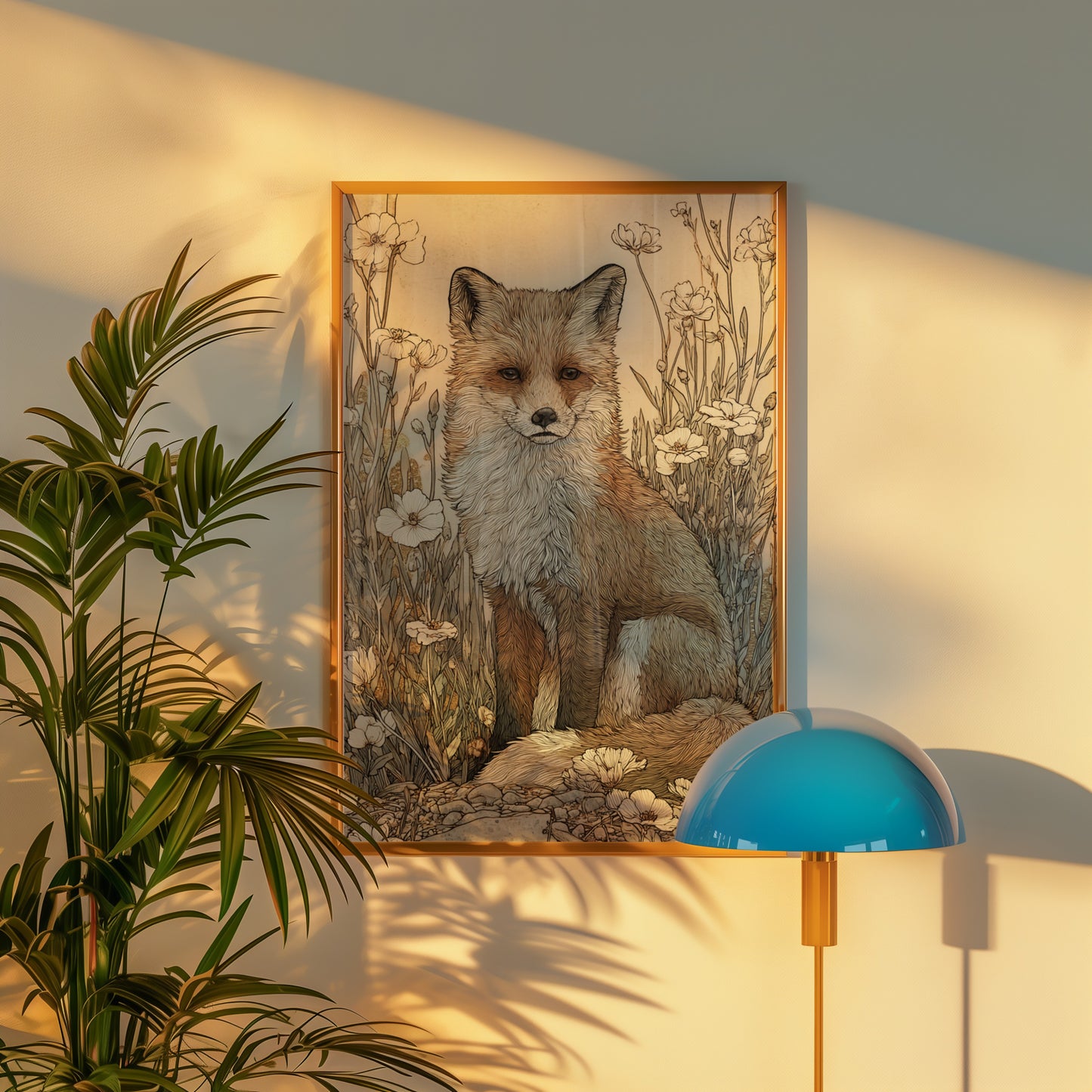 Fox and Flowers Decor Art Print for Modern Interiors