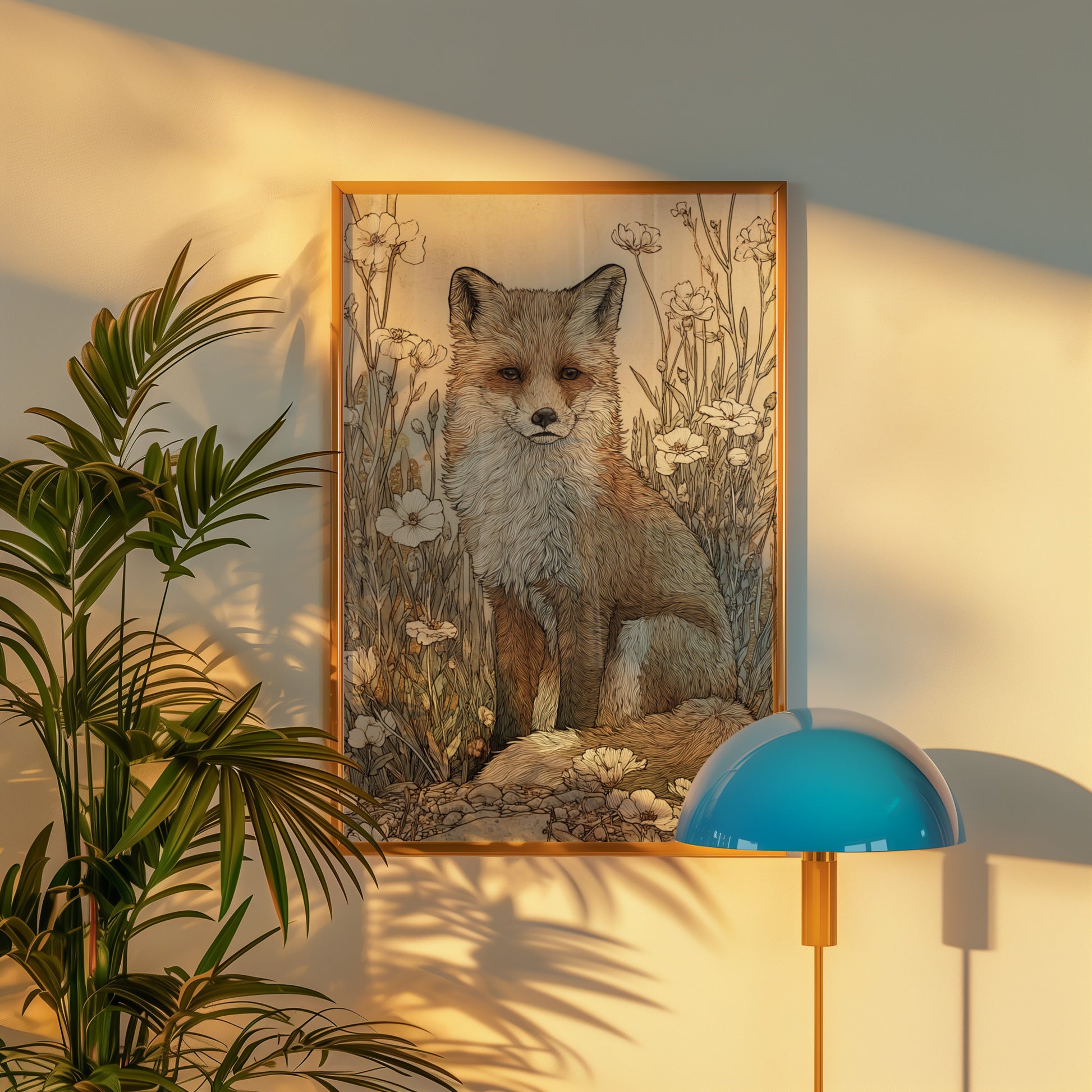 Fox and Flowers Decor Art Print for Modern Interiors