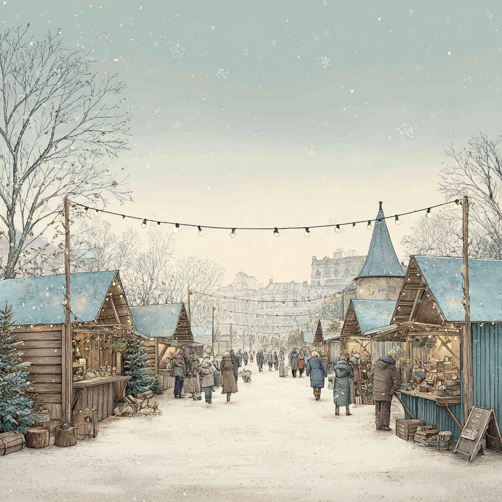 Winter Wonderland Market Scene Artwork