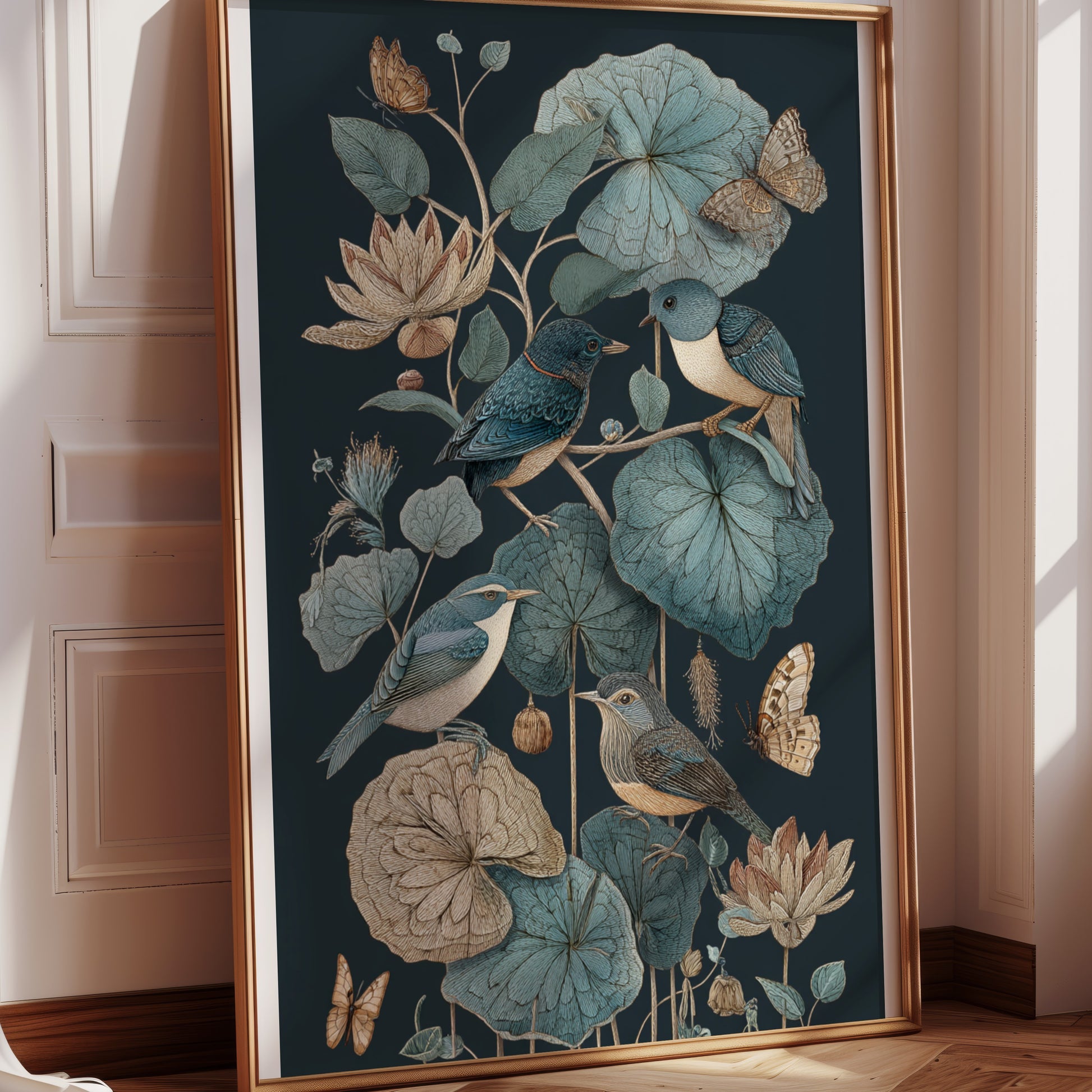 Botanical Art with Birds and Butterflies Wall Art
