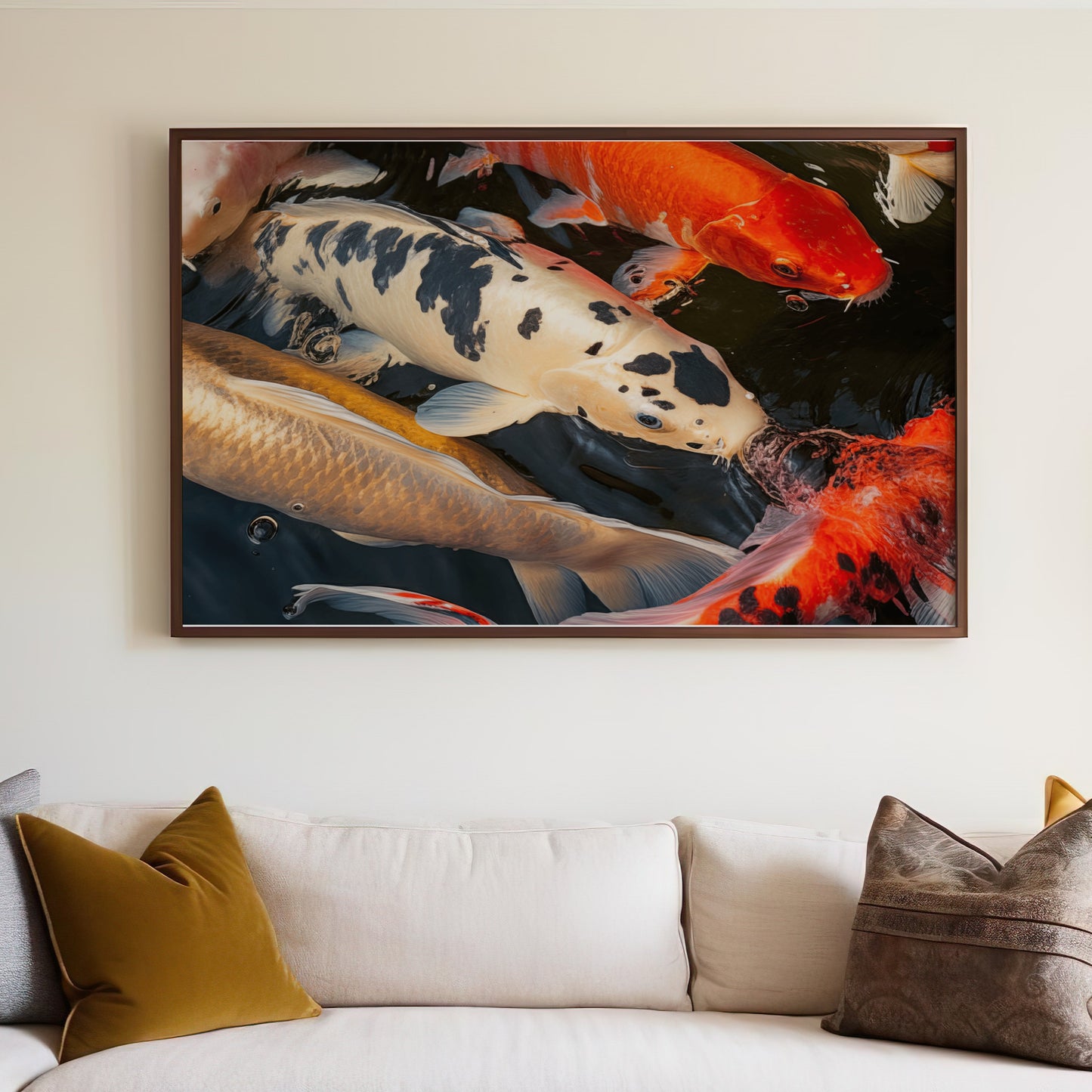 Colorful Koi Fish Wall Art Above Sofa Decor Print