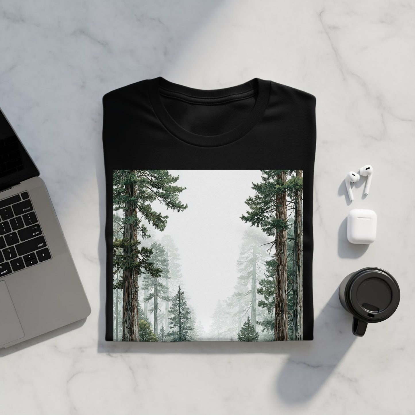 Majestic Forest Print Minimalist Nature T-Shirt