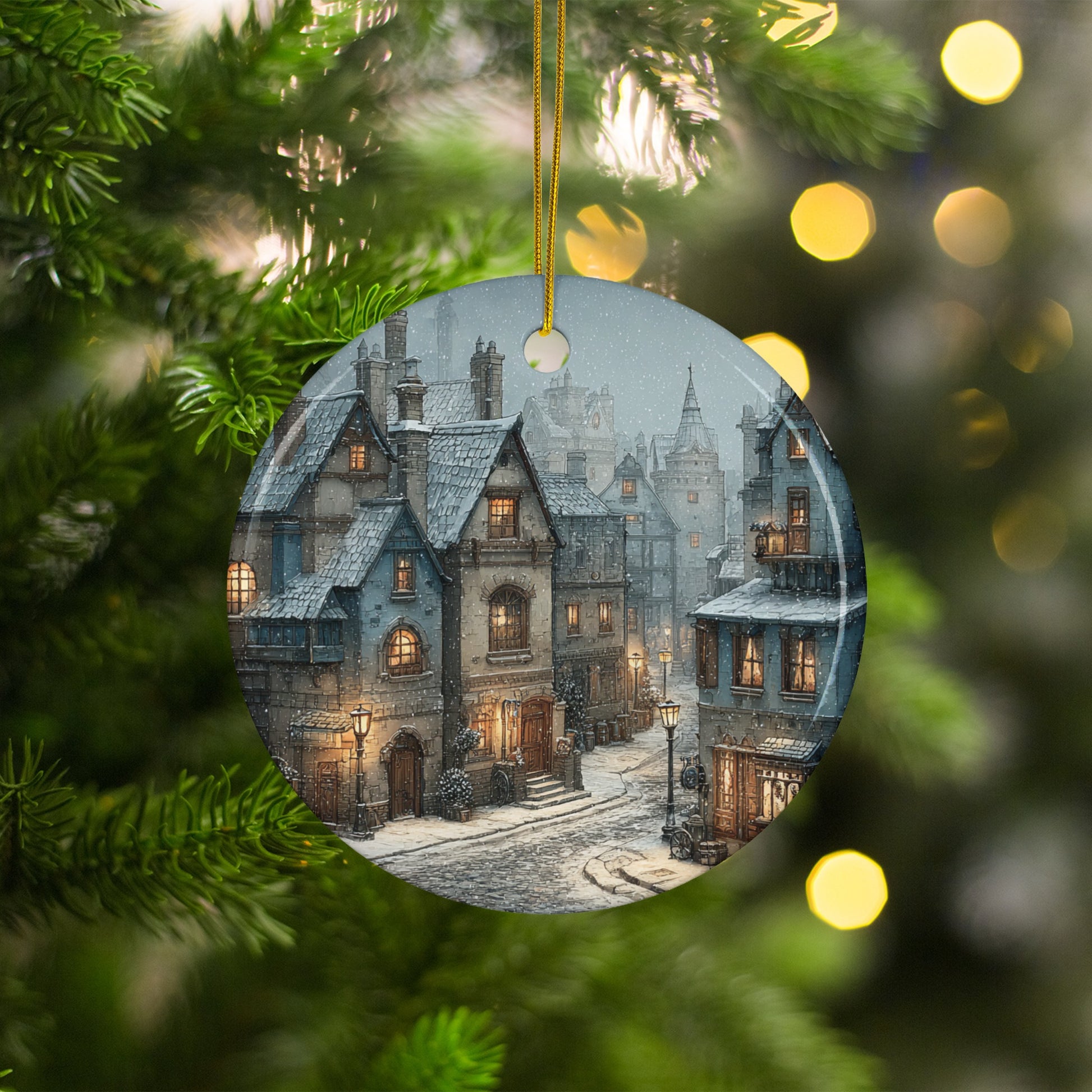 Winter Snow Village Scene Christmas Ornament