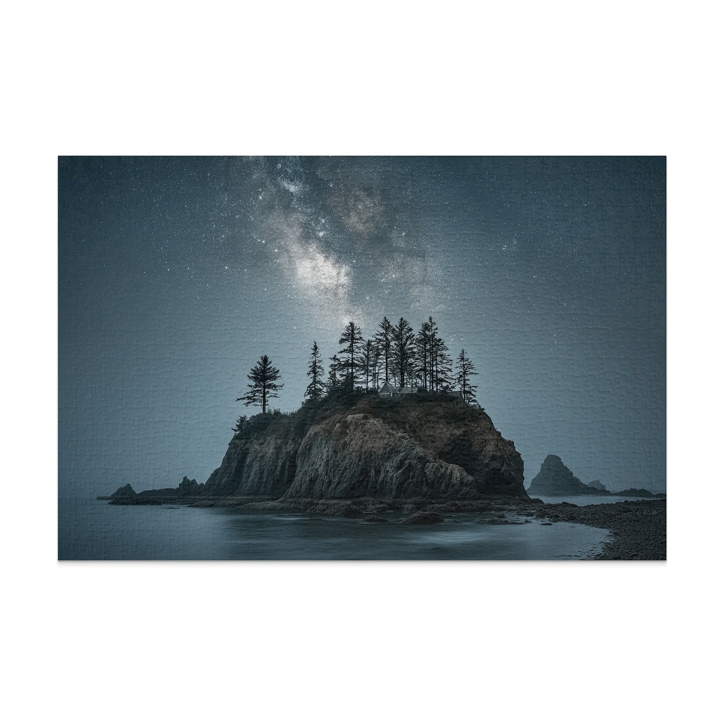 Majestic Night Sky Over Rocky Coastal Cliff Puzzle
