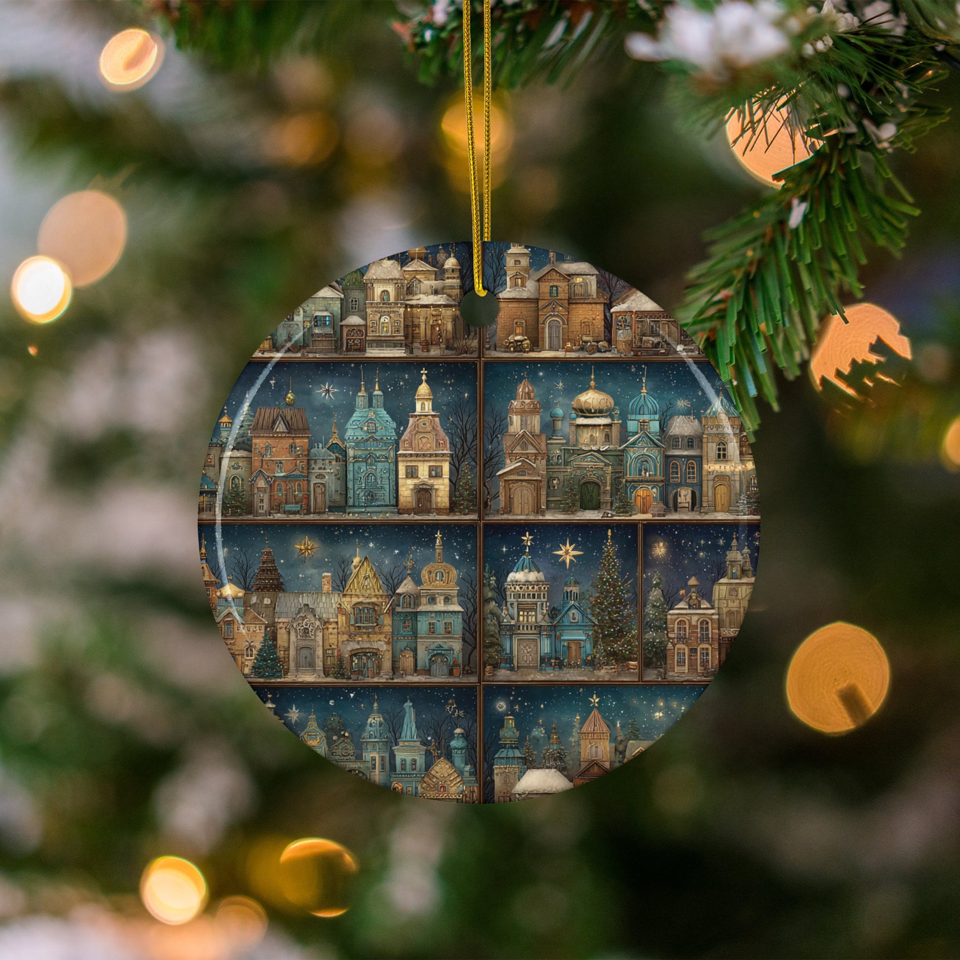 Festive Cityscape Christmas Tree Ornament Holiday Decor