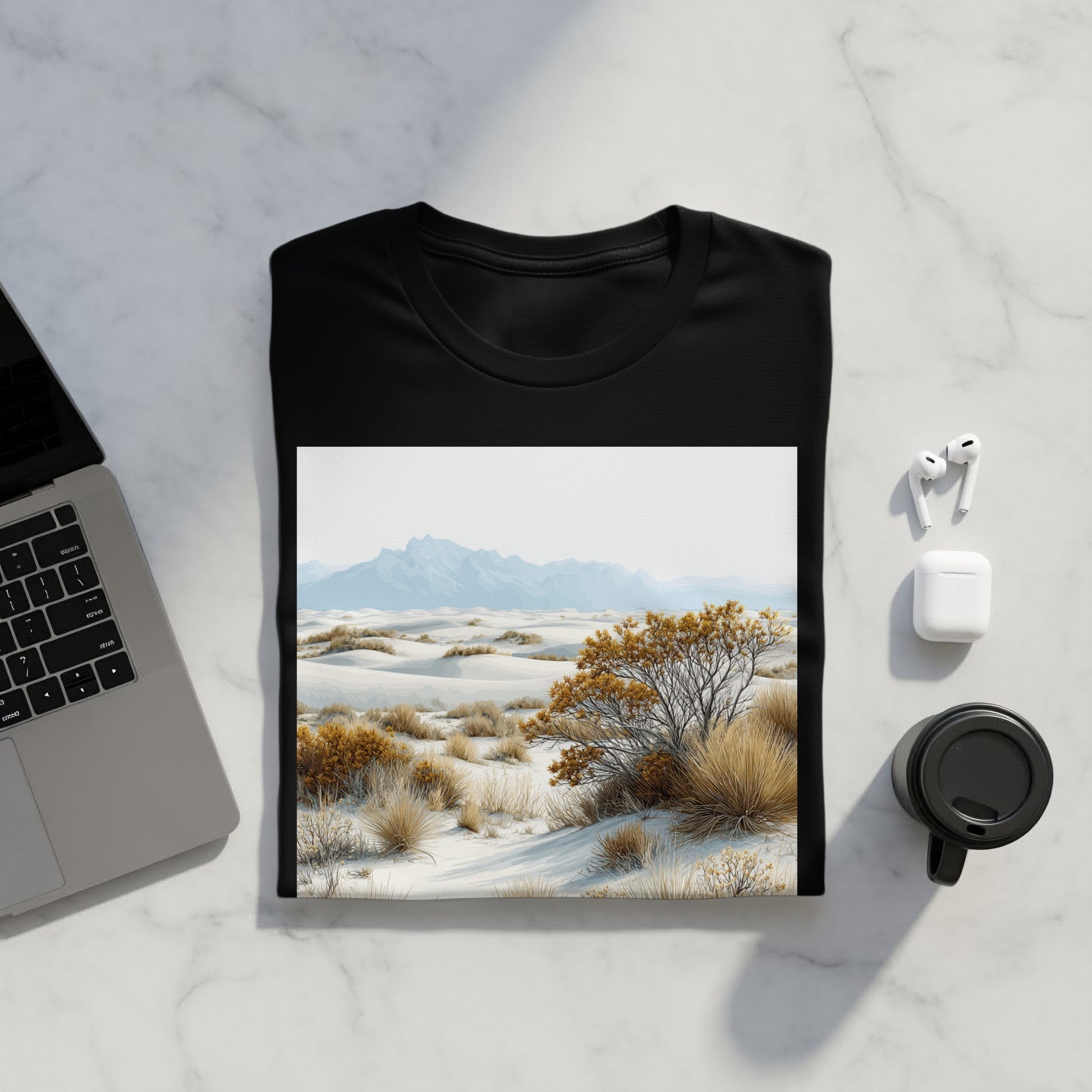 Serene Desert Landscape on Black Graphic Tee