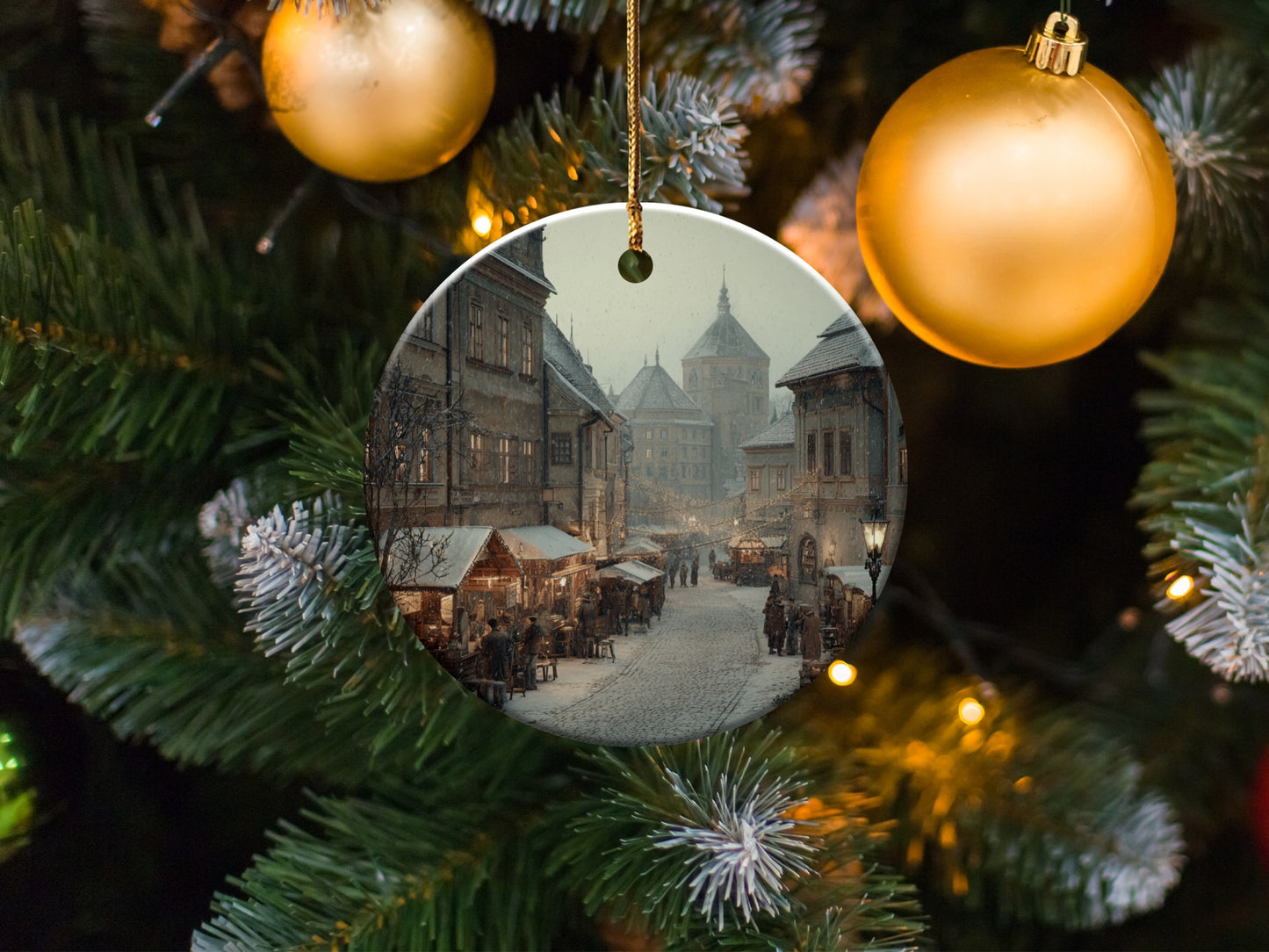 Christmas Village Scene on Hanging Ornament Decor