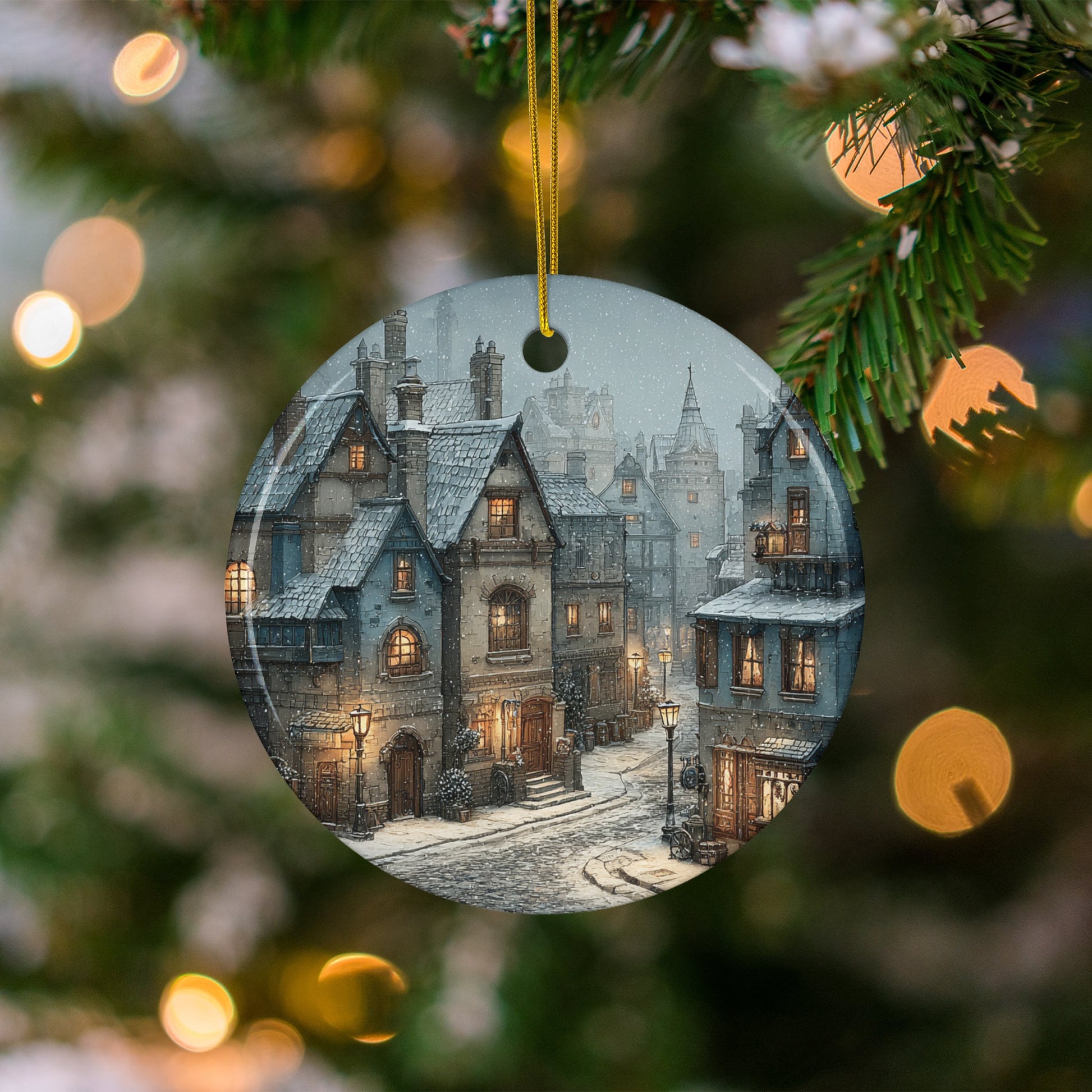 Charming Vintage Winter Village Scene Ornament