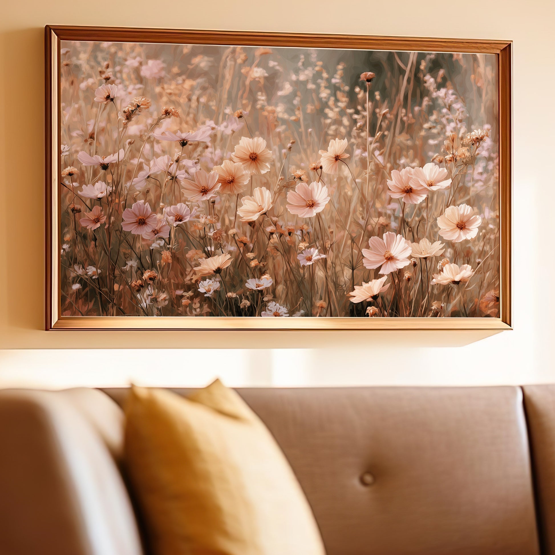 Soft Pink Cosmos Flower Field Framed Artwork product type