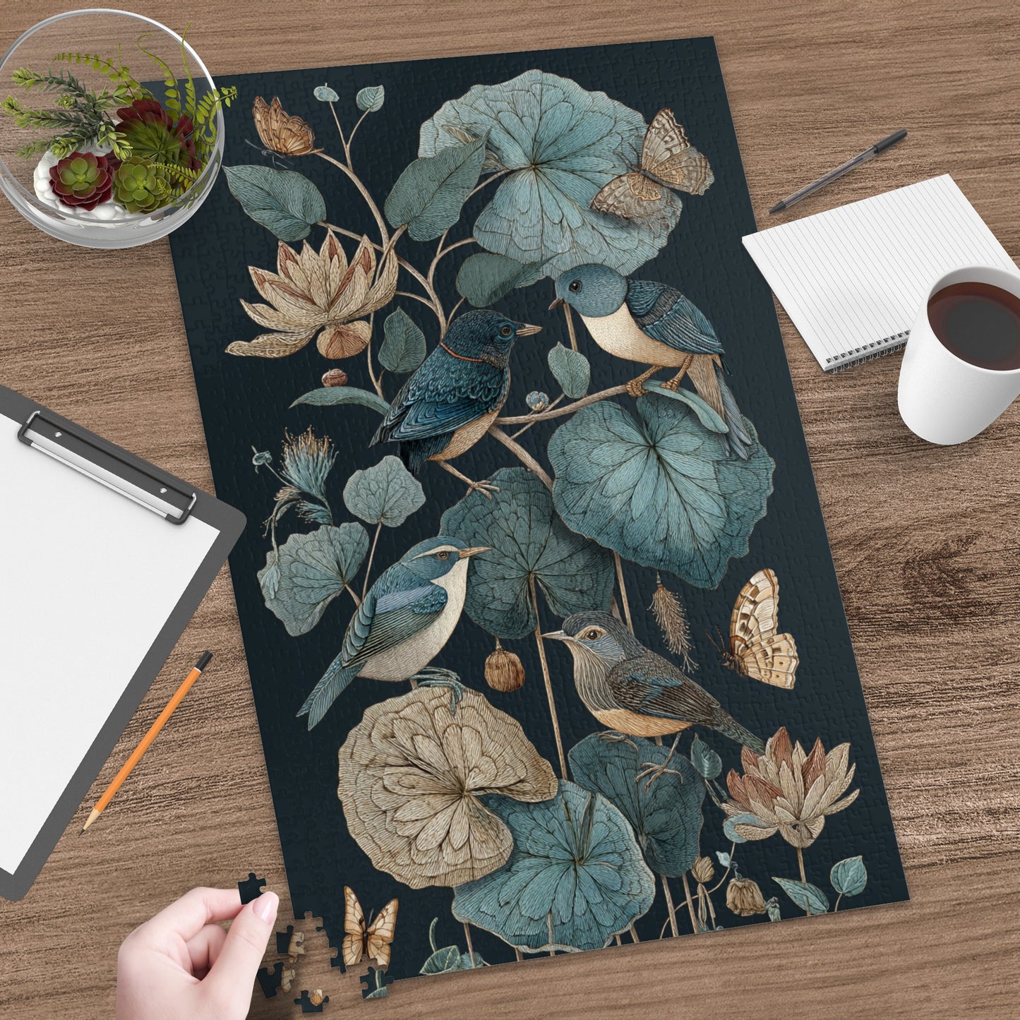Artistic Birds and Flowers Puzzle with Nature Theme Design