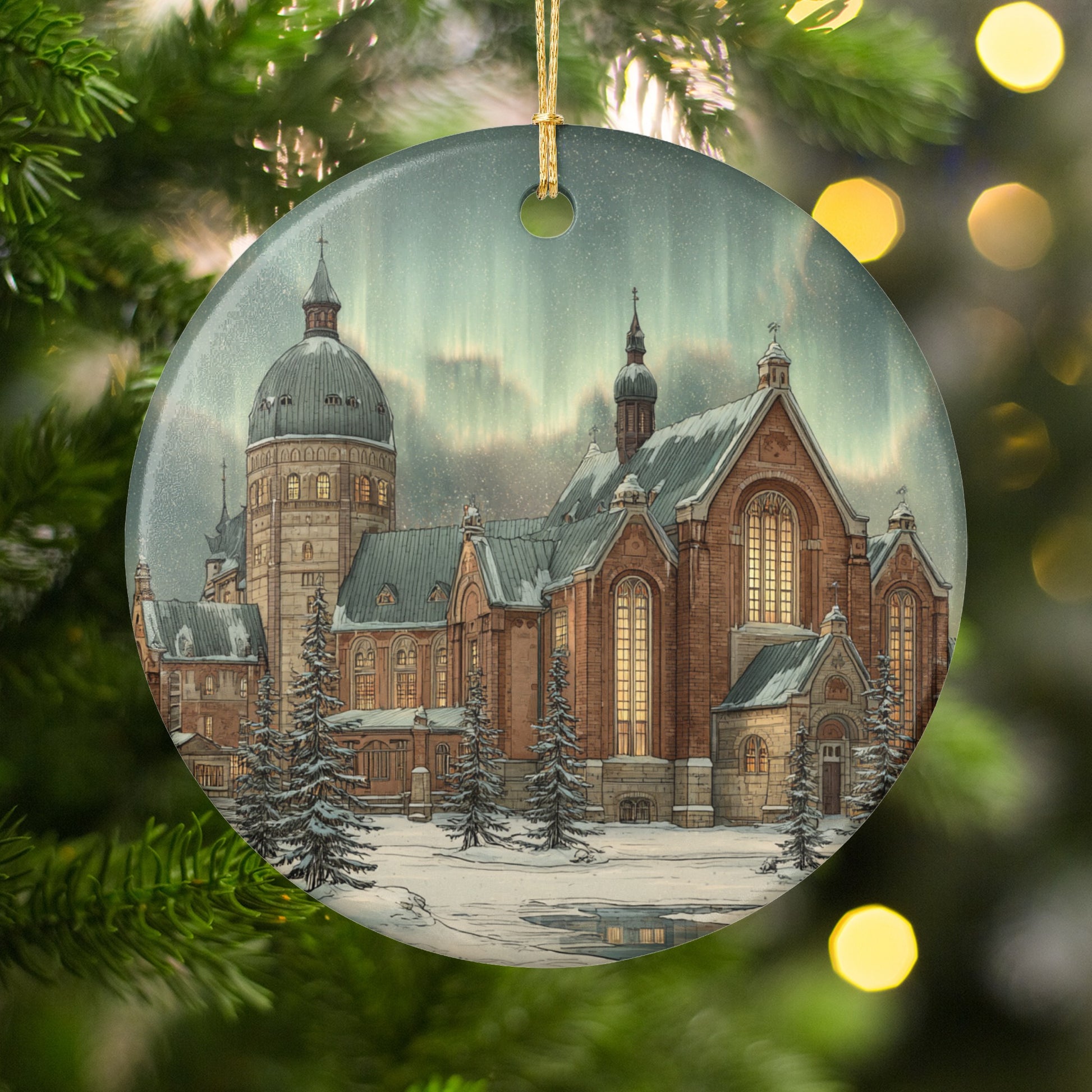 Majestic Snowy Cathedral Christmas Ornament