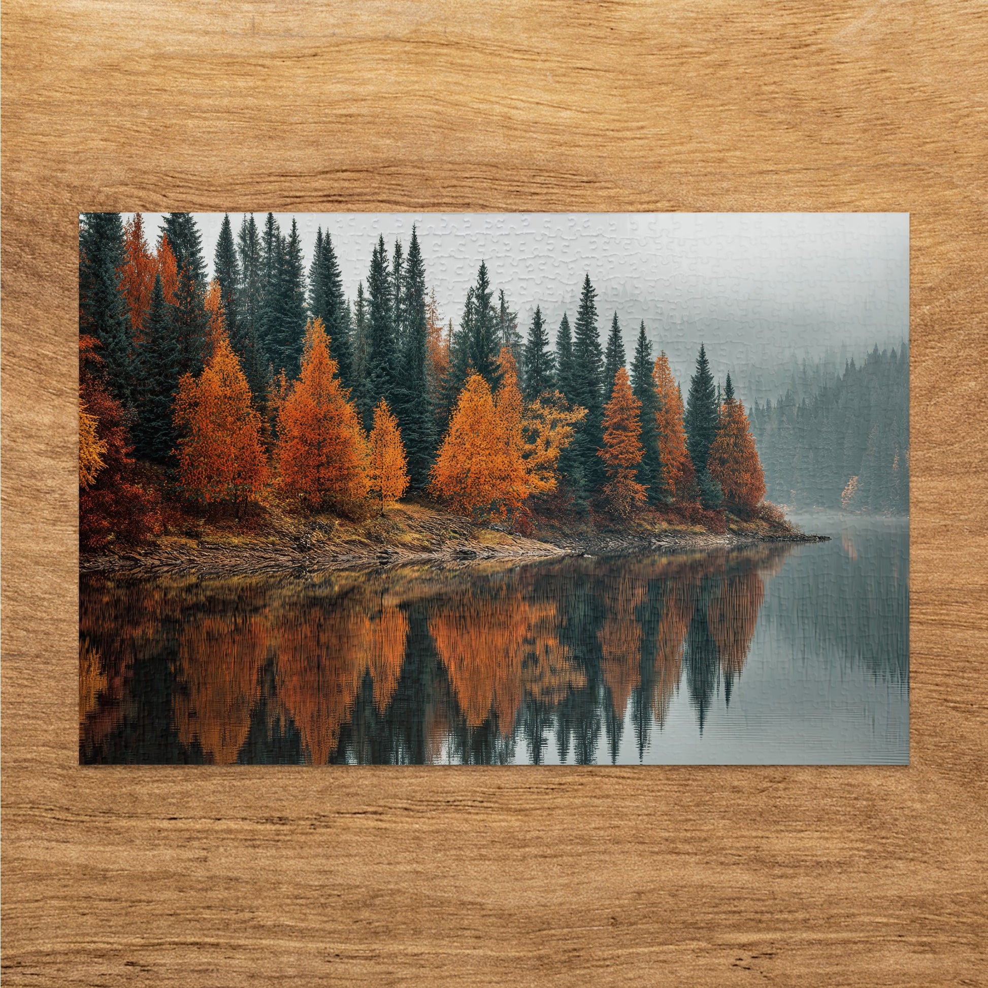 Serene Autumn Forest Reflection by the Lake puzzle