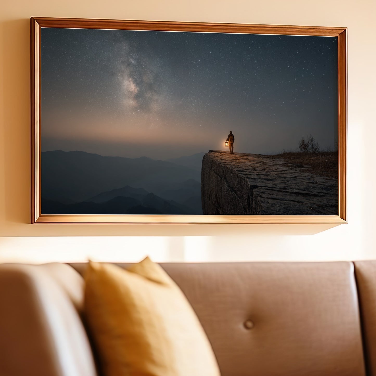 Stargazing on a Cliff Under the Milky Way Wall Art