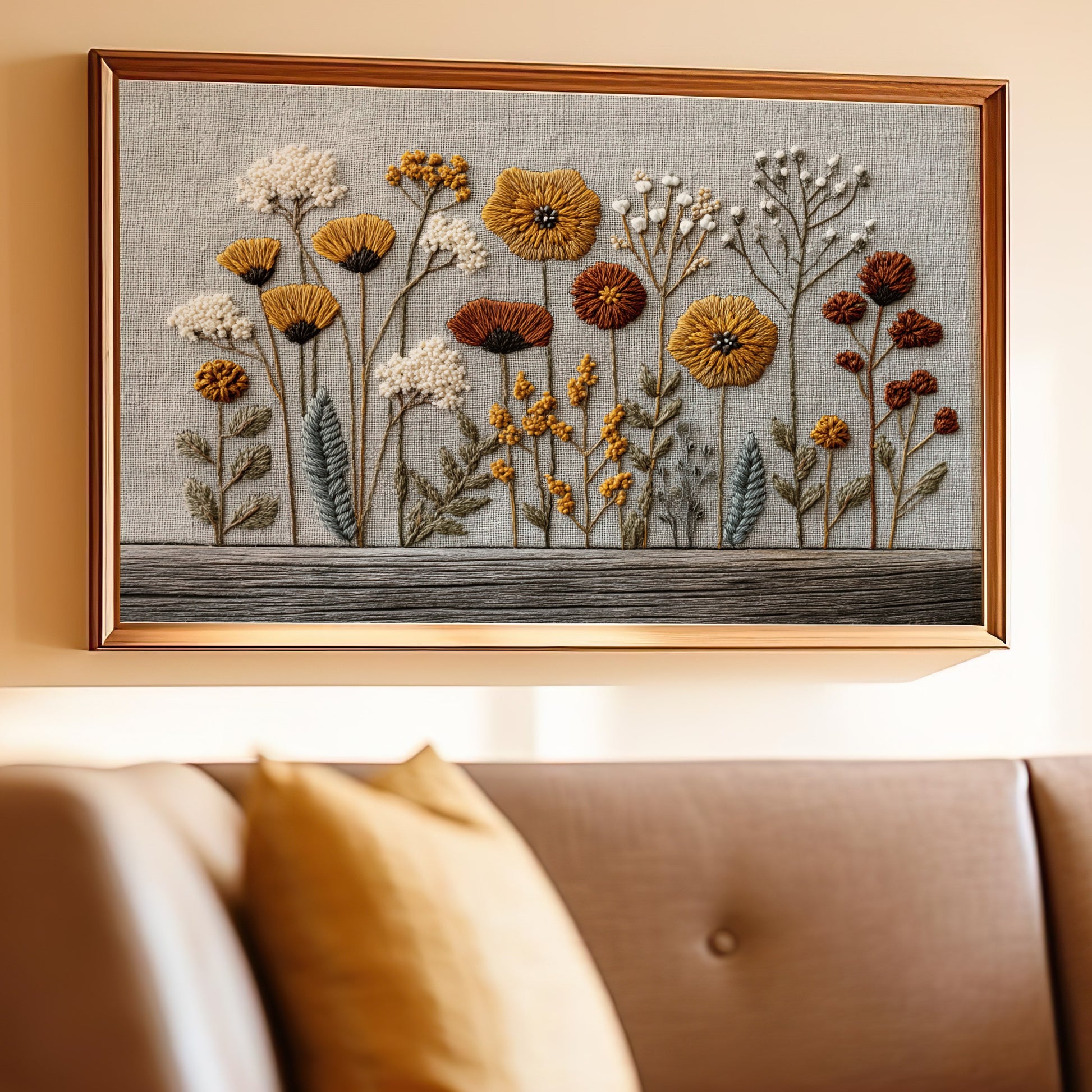 Vibrant Embroidered Floral Wall Art Decor for Homes