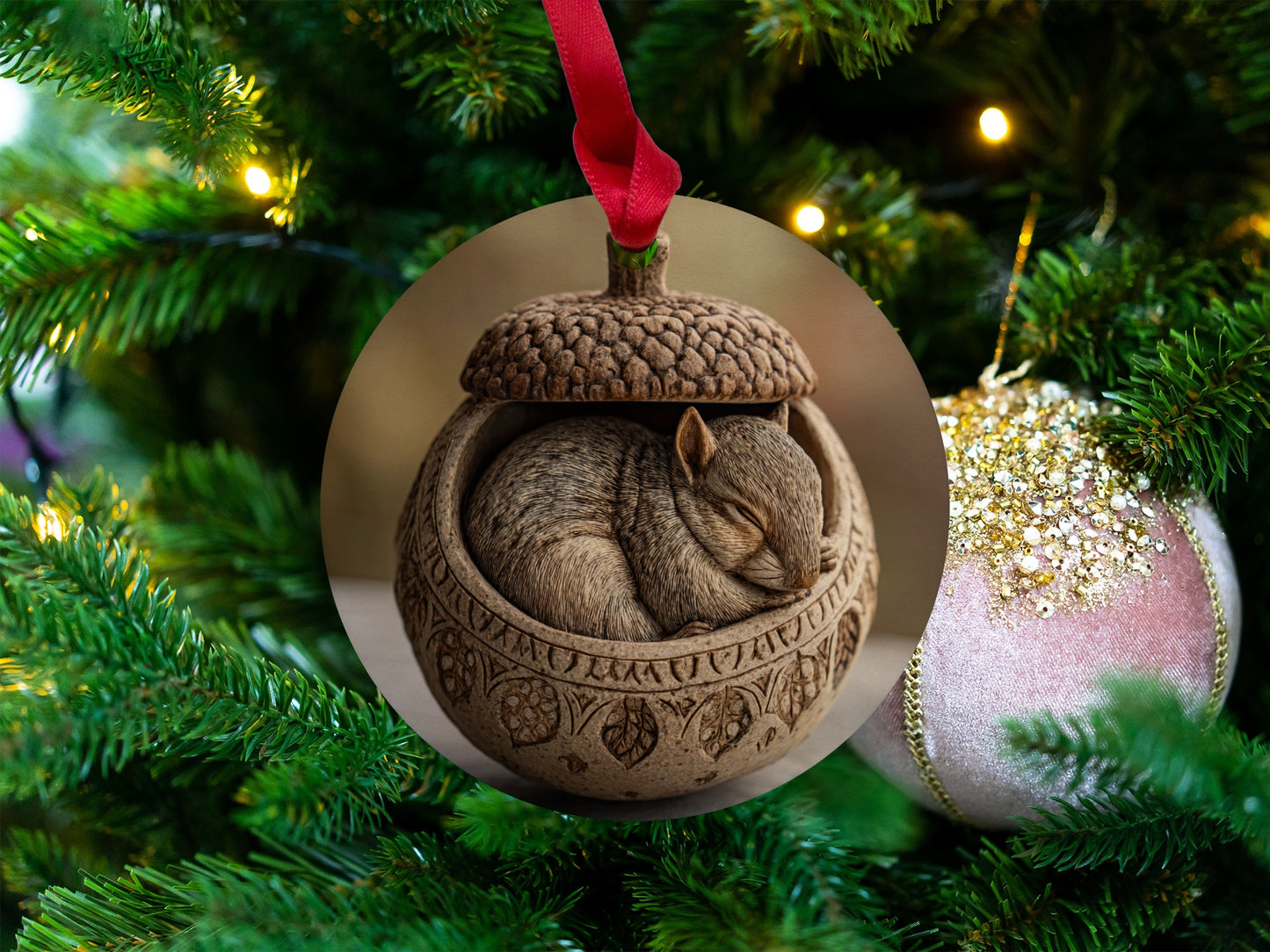 Sleeping Woodland Creature Acorn-shaped Ornament