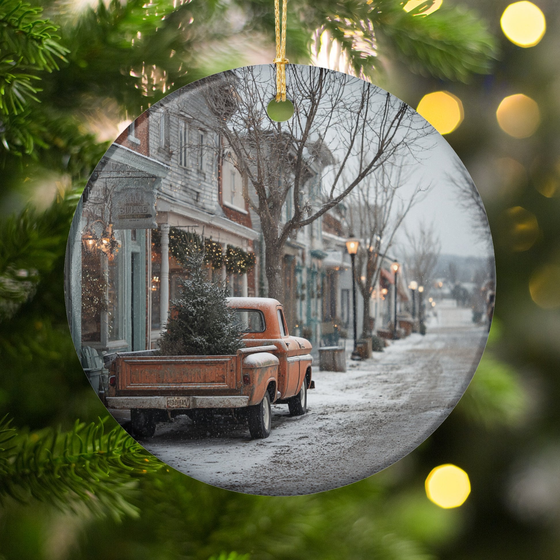 Vintage Snowy Village Scene Holiday Ornament